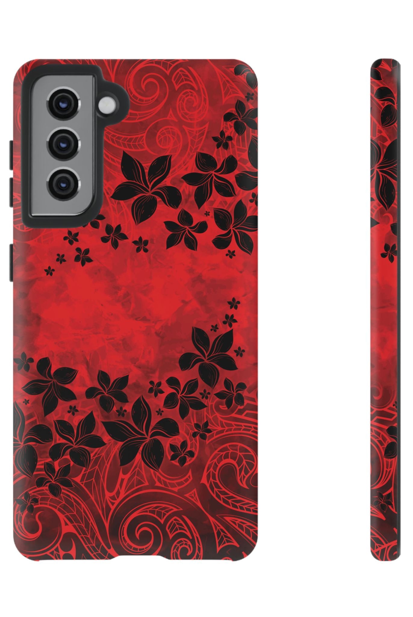 Keahi Pua Tough Samsung Galaxy Case Samsung Galaxy S21 Matte - Hawaiian Fire Flower Red Tribal Floral Design - The Local Banyan