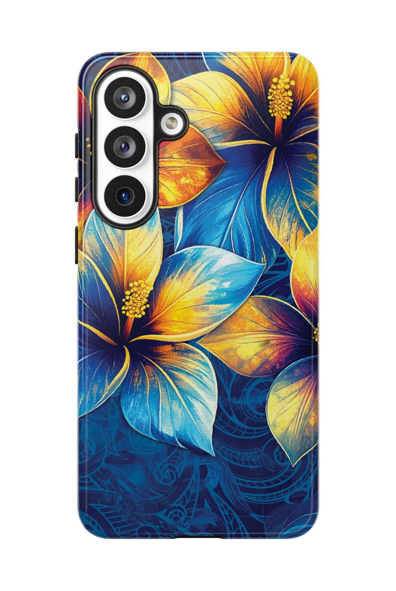 Pua La Tough Samsung Galaxy Case Detail View - Hawaiian Golden Hibiscus Sun Flower Sapphire Design Close Up - The Local Banyan