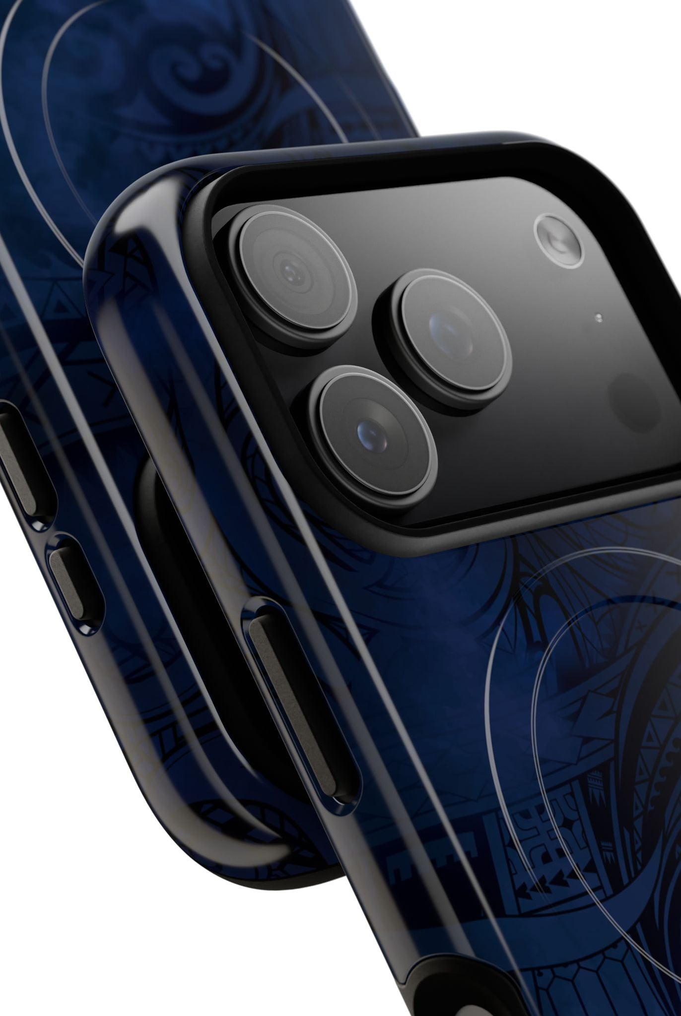 Woman holding Midnight Essence MagSafe iPhone Case - Hawaiian Midnight Navy Polynesian Tribal Design - The Local Banyan