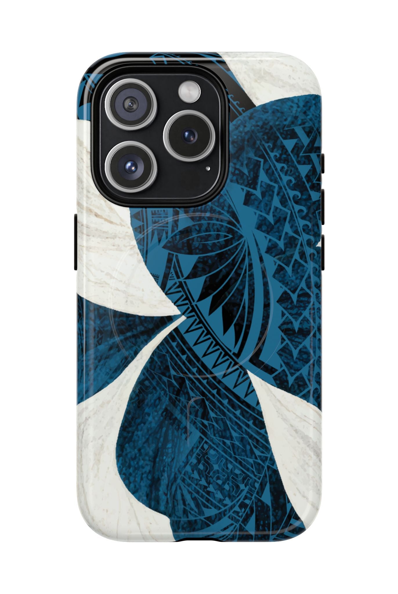 Hana Breeze MagSafe iPhone Case iPhone 15 Pro Glossy - Hawaiian Blue Plumeria Polynesian Botanical Design - The Local Banyan