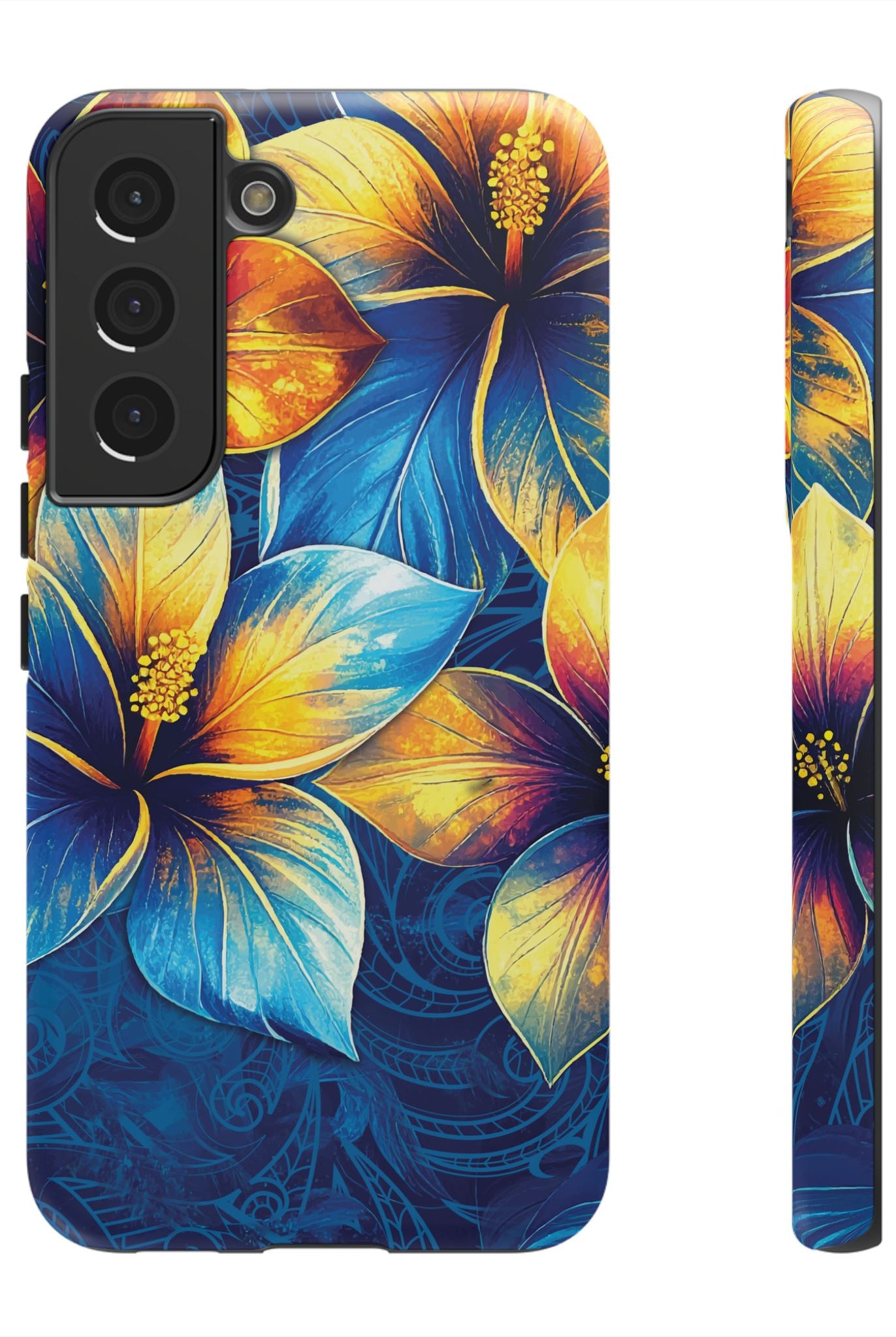 Pua La Tough Samsung Galaxy Case Samsung Galaxy S22 Matte - Hawaiian Golden Hibiscus Sun Flower Sapphire Design - The Local Banyan