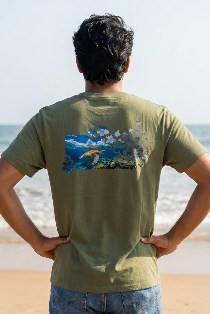 Turtle's Tranquility Paradise Soft Style Tee T-Shirt Military Green S