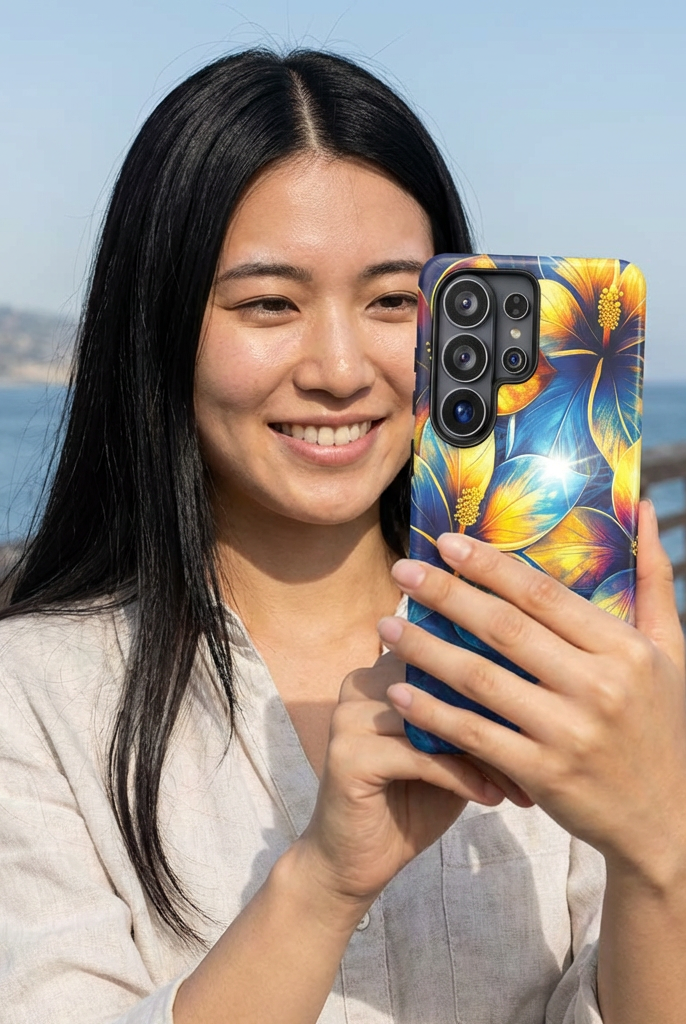 Pua La Tough Samsung Galaxy Case Samsung Galaxy S26 Ultra Matte - Hawaiian Golden Hibiscus Sun Flower Sapphire Design - The Local Banyan