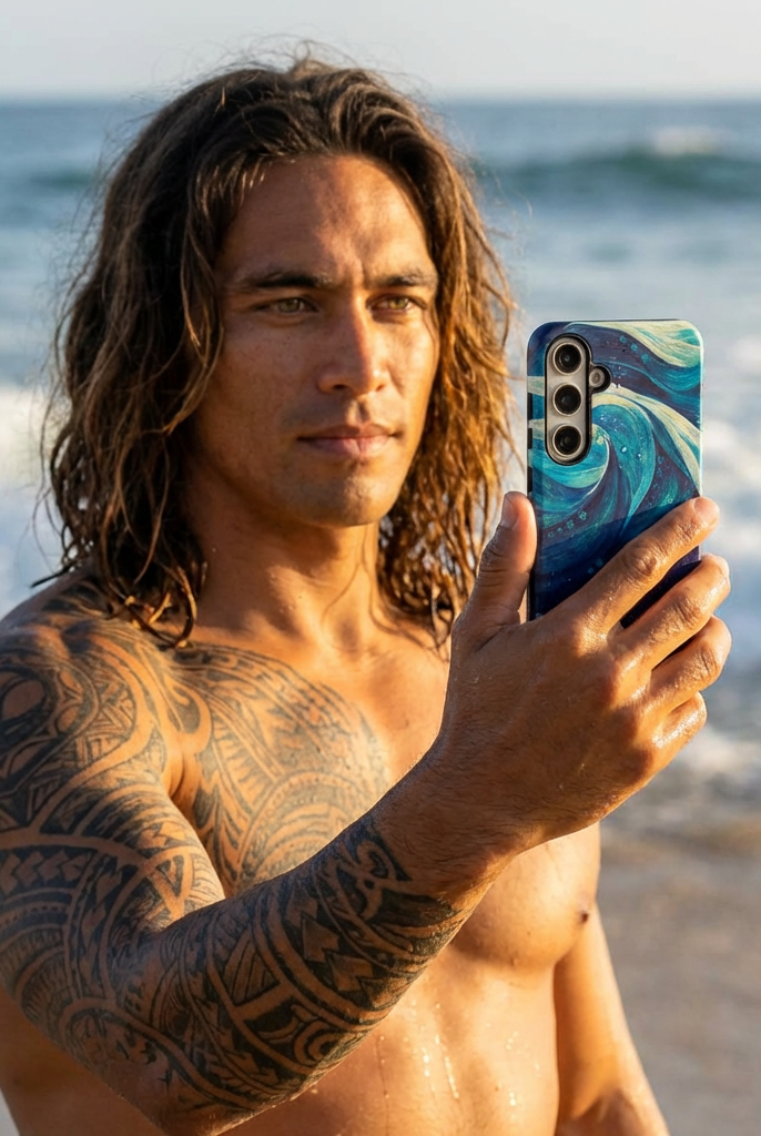 Eternal Mana Tough Samsung Galaxy Case Samsung Galaxy S24 Plus Matte - Hawaiian Ocean Wave Polynesian Tribal Design - The Local Banyan