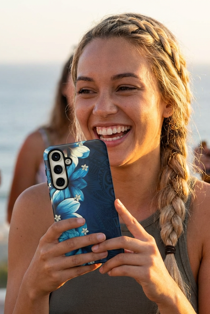 Leilani Nights Tough Samsung Galaxy Case Samsung Galaxy S24 Plus Matte - Hawaiian Dark Blue Floral Polynesian Design - The Local Banyan