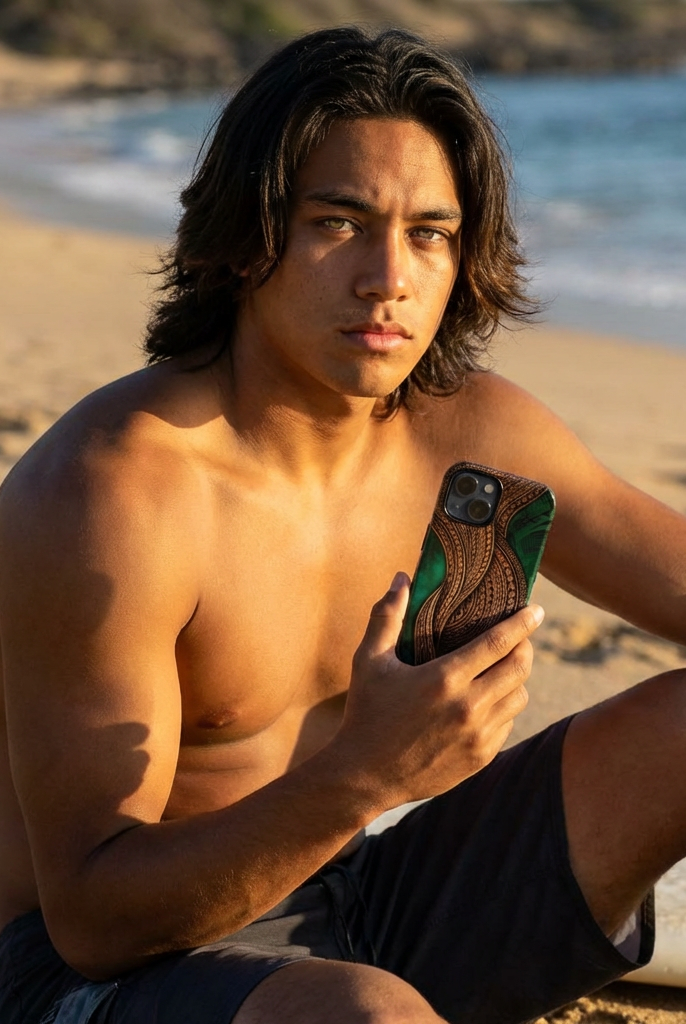 Island Kalai MagSafe iPhone Case iPhone 15 Glossy - Hawaiian Carved Wood Grain Emerald Green Tribal Design - The Local Banyan