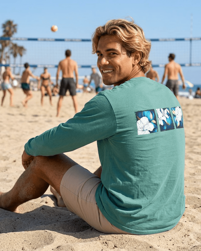 Coastal Bloom Garment Dyed Long Sleeve Tee White S The Local Banyan