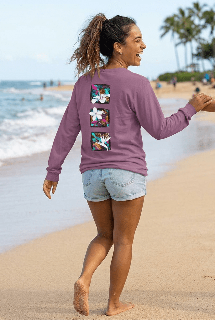 Pineapple Blossom Garment Dyed Long Sleeve Tee White S The Local Banyan