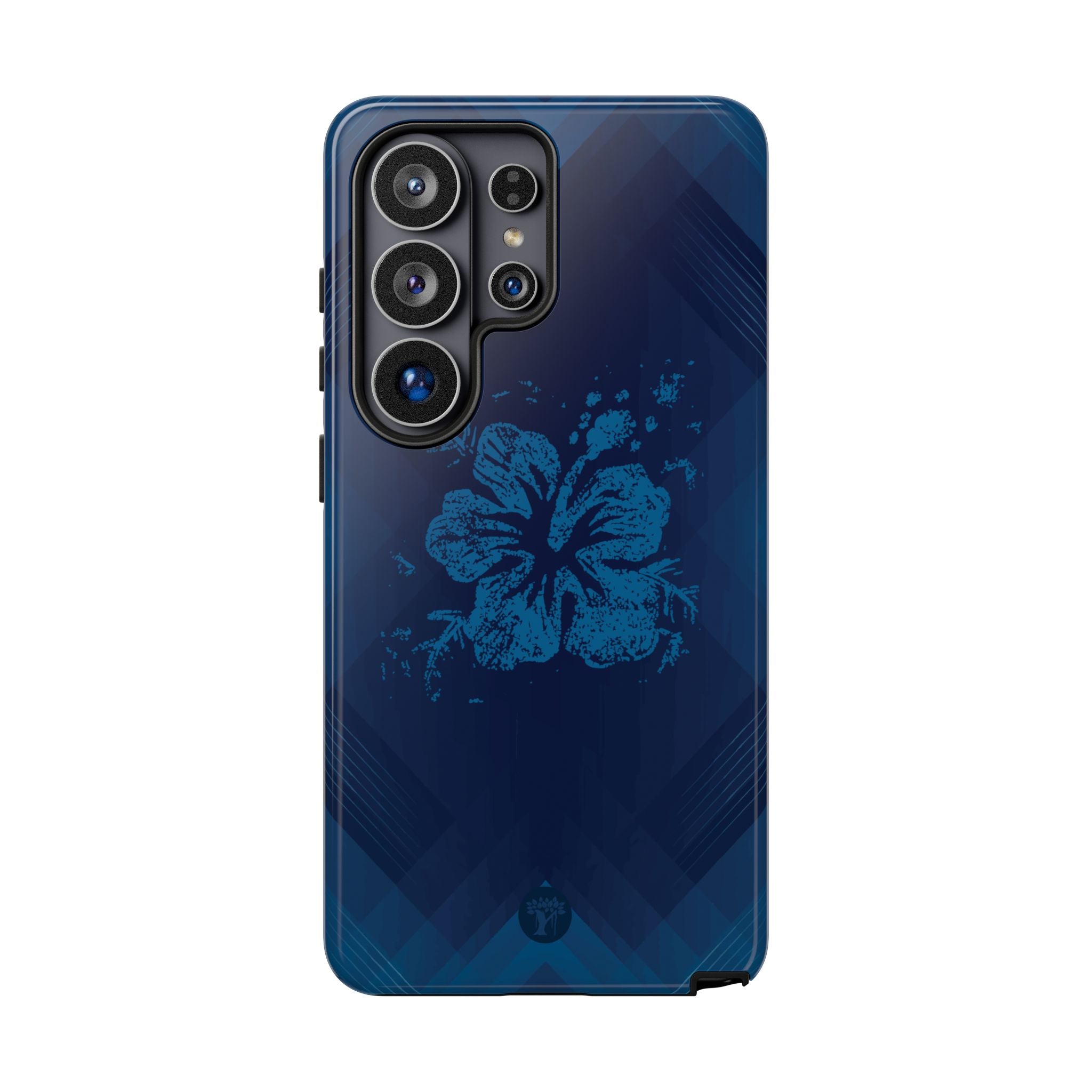 Kikokiko Lehua Tough Samsung Galaxy Case Samsung Galaxy S26 Ultra Glossy - Hawaiian Navy Blue Geometric Hibiscus Design - The Local Banyan