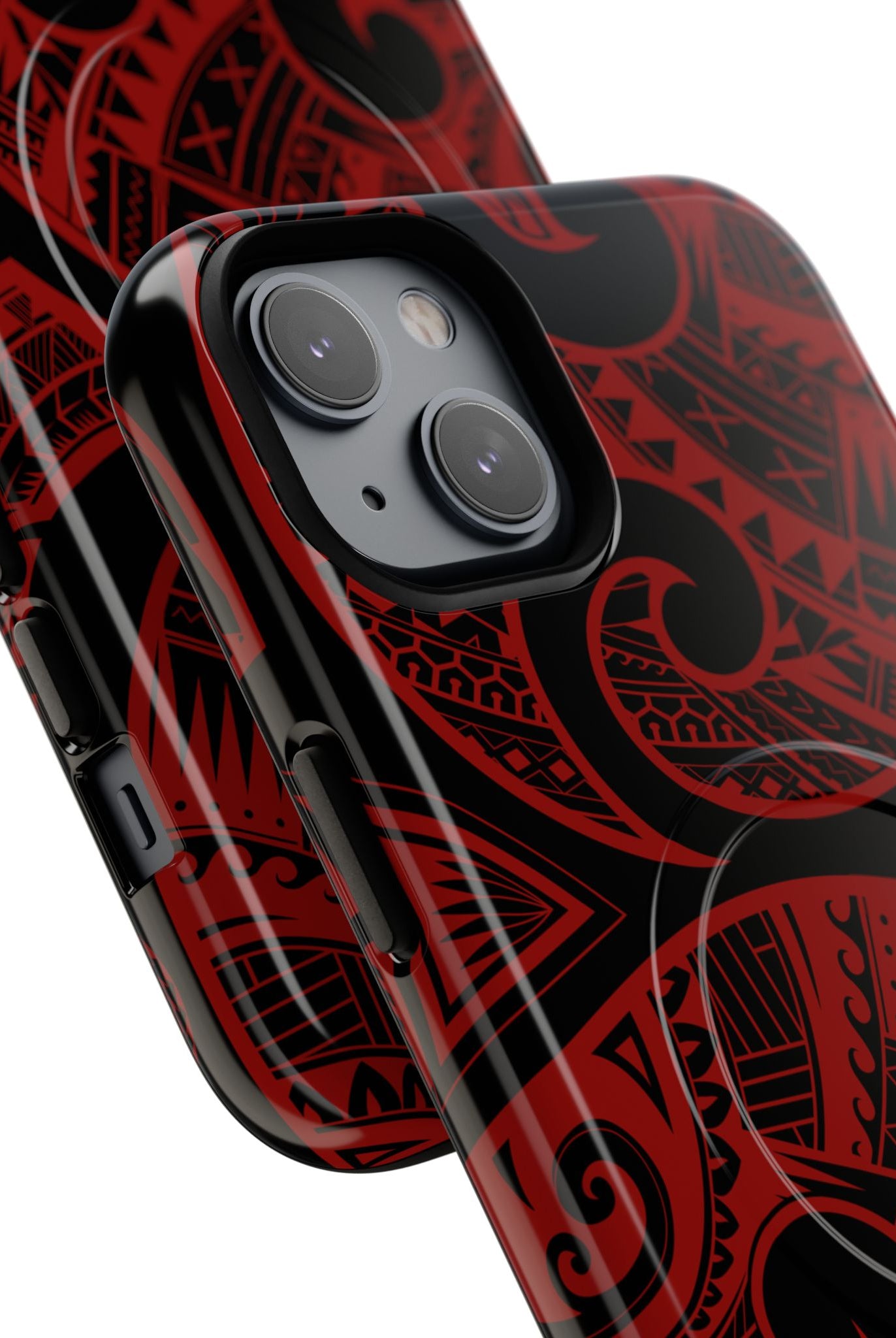 Island Tribal MagSafe iPhone Case Detail View - Hawaiian Crimson Red Polynesian Tribal Design Close Up - The Local Banyan