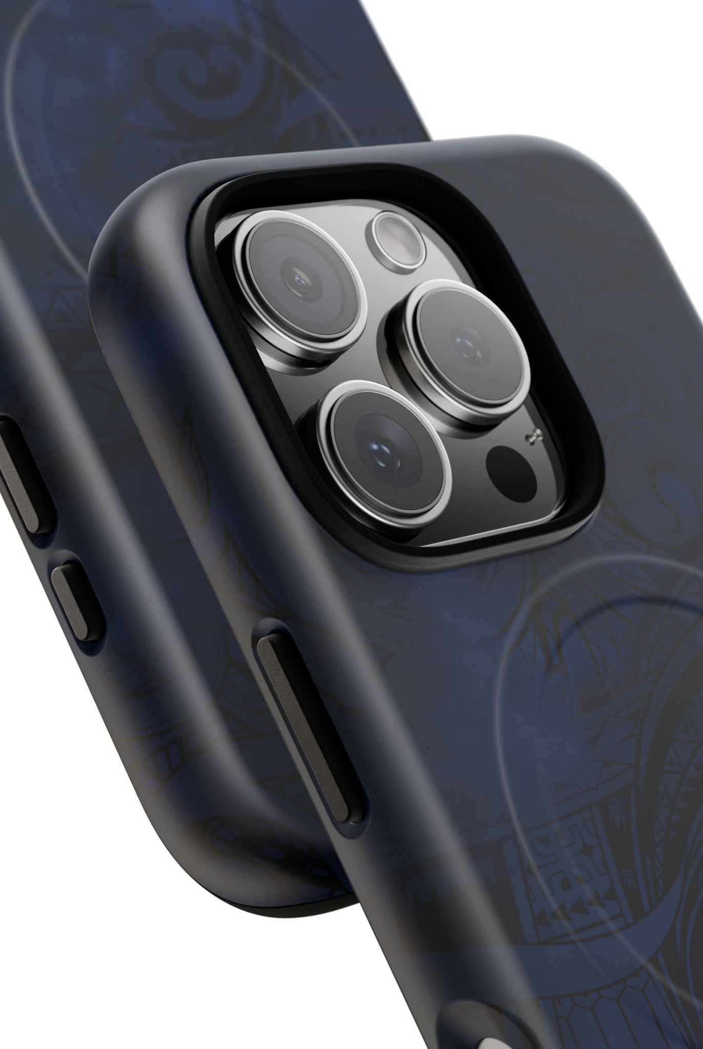 Woman holding Midnight Essence MagSafe iPhone Case - Hawaiian Midnight Navy Polynesian Tribal Design - The Local Banyan