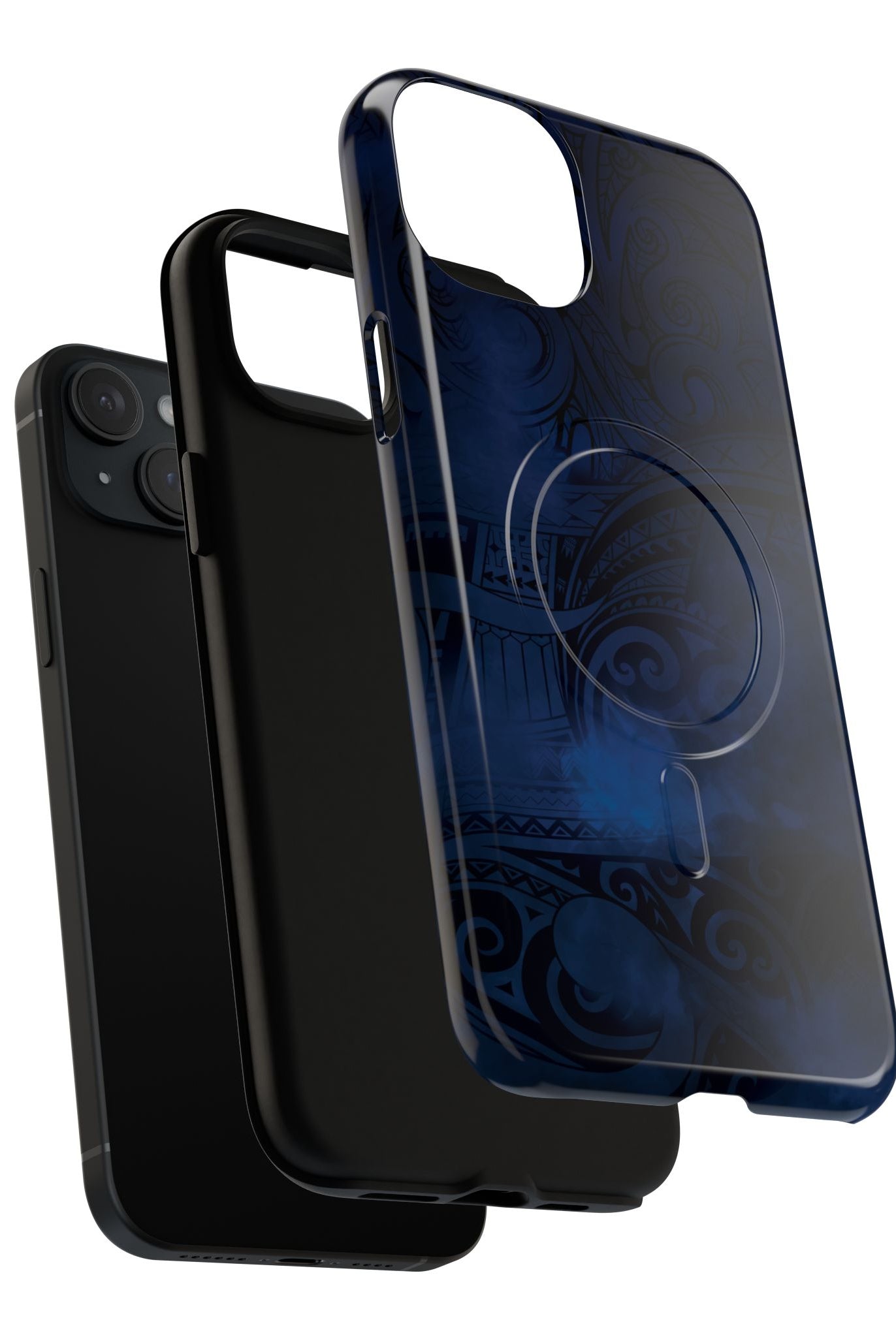 Woman holding Midnight Essence MagSafe iPhone Case - Hawaiian Midnight Navy Polynesian Tribal Design - The Local Banyan