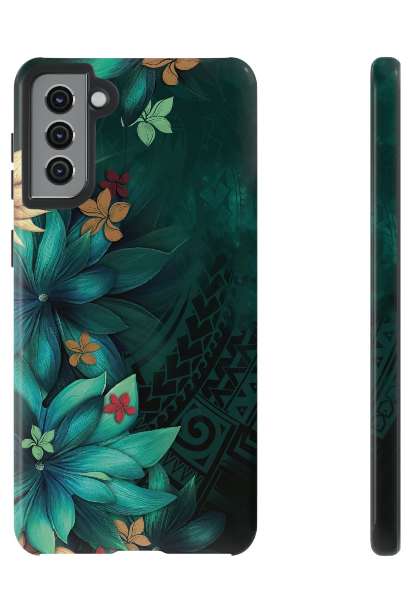Aloha Whispers Tough Samsung Galaxy Case Samsung Galaxy S21 Plus Glossy - Hawaiian Abstract Green Floral Polynesian Design - The Local Banyan
