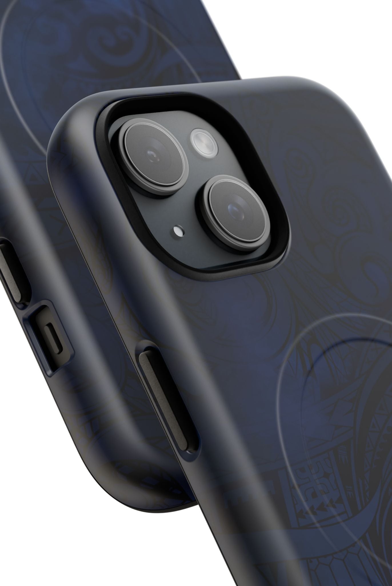 Midnight Essence MagSafe iPhone Case Detail View - Hawaiian Midnight Navy Polynesian Tribal Design Close Up - The Local Banyan