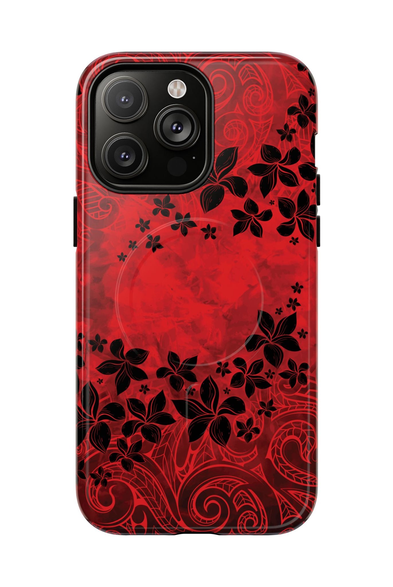 Keahi Pua MagSafe iPhone Case iPhone 14 Pro Max Glossy - Hawaiian Fire Flower Red Tribal Floral Design - The Local Banyan