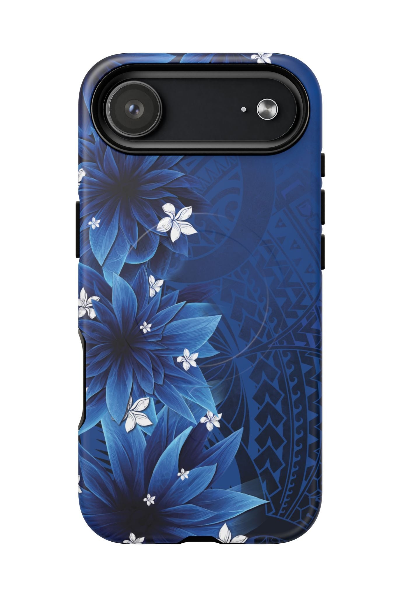 Woman holding Hoku Pua MagSafe iPhone Case - Hawaiian Blue Star Flower Polynesian Design - The Local Banyan