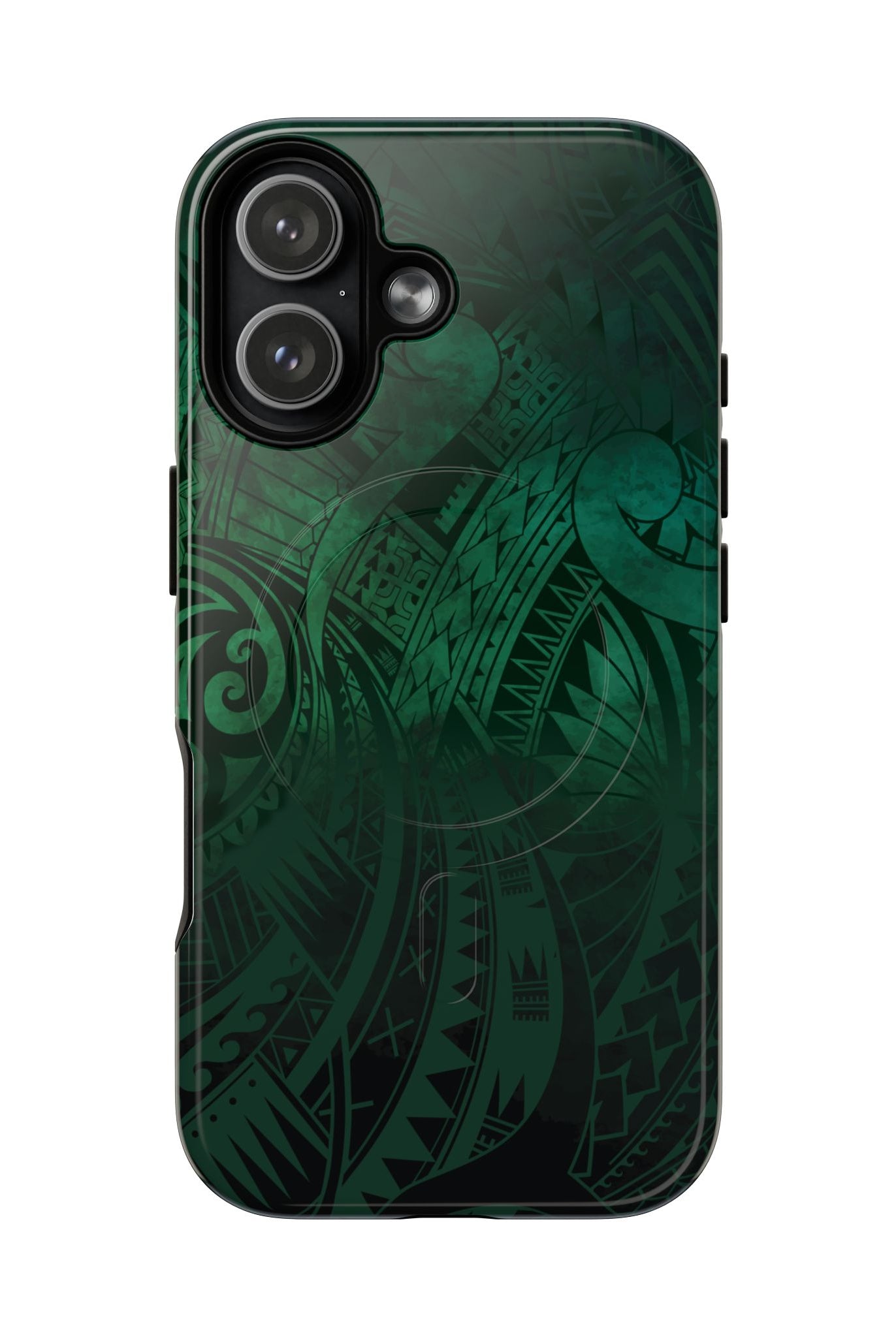 Woman holding Nahele Spirit MagSafe iPhone Case - Hawaiian Forest Green Polynesian Tribal Design - The Local Banyan