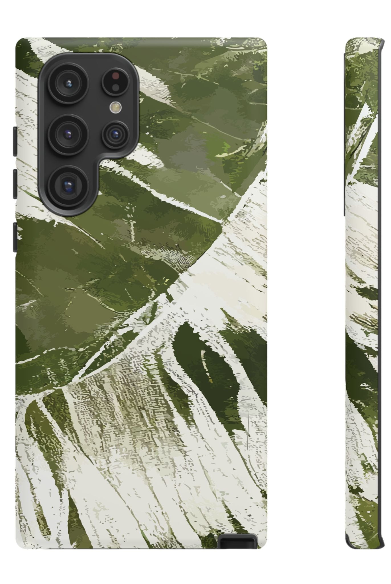 Island Breeze Tough Samsung Galaxy Case Detail View - Hawaiian Palm Leaf Olive Green Botanical Design Close Up - The Local Banyan