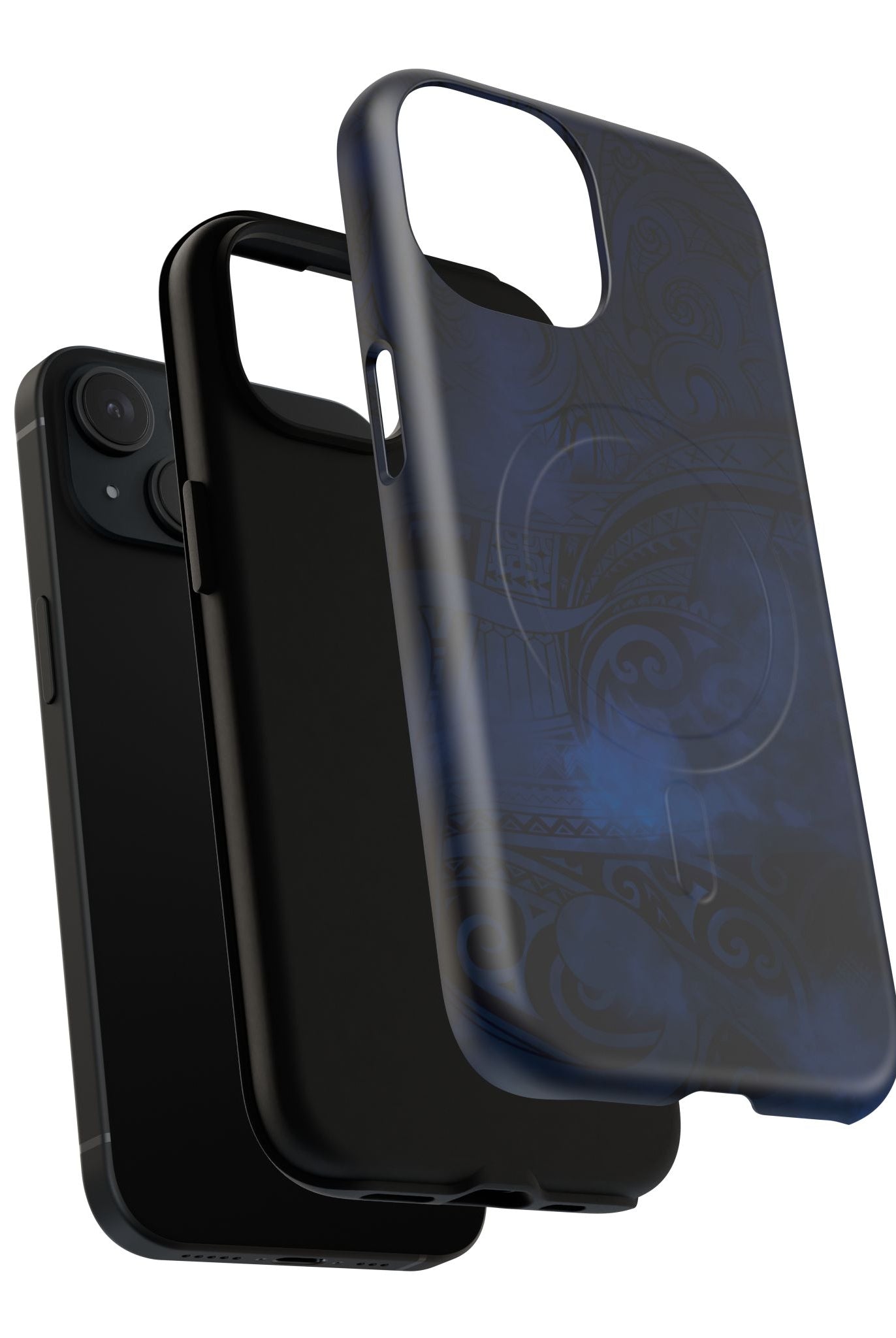 Woman holding Midnight Essence MagSafe iPhone Case - Hawaiian Midnight Navy Polynesian Tribal Design - The Local Banyan