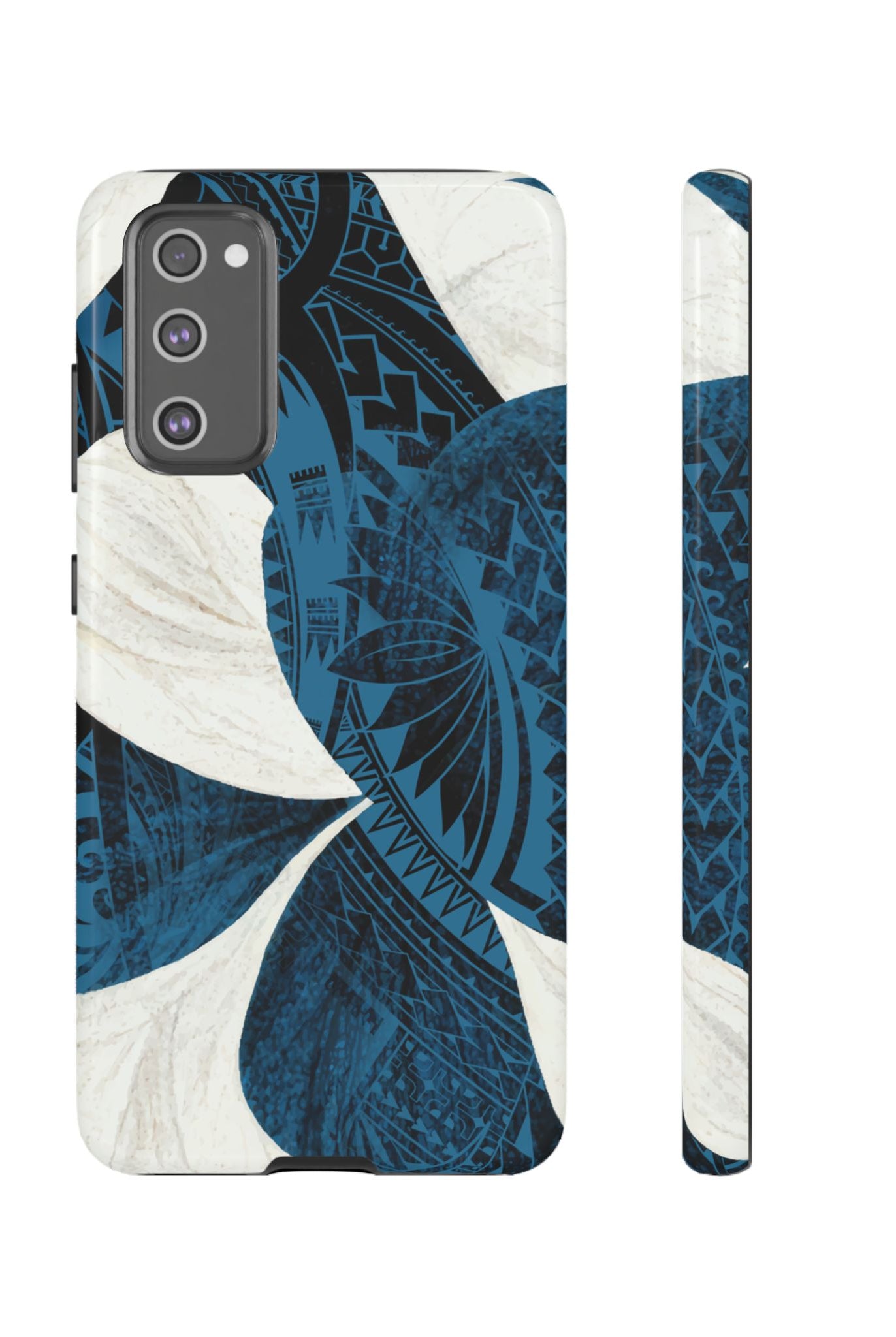 Hana Breeze Tough Samsung Galaxy Case Samsung Galaxy S20 FE Glossy - Hawaiian Blue Plumeria Polynesian Botanical Design - The Local Banyan