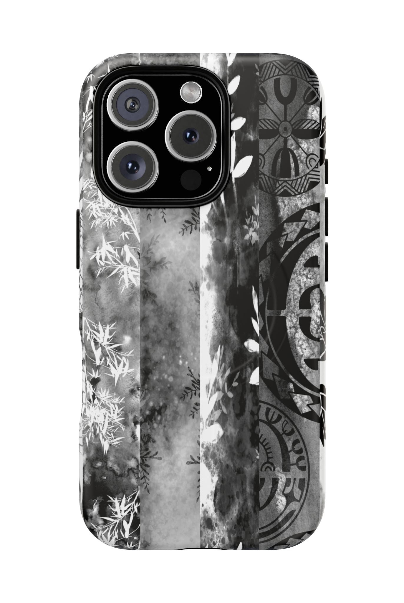 Monochrome Oasis MagSafe iPhone Case iPhone 16 Pro Matte - Hawaiian Black White Botanical Tribal Design - The Local Banyan