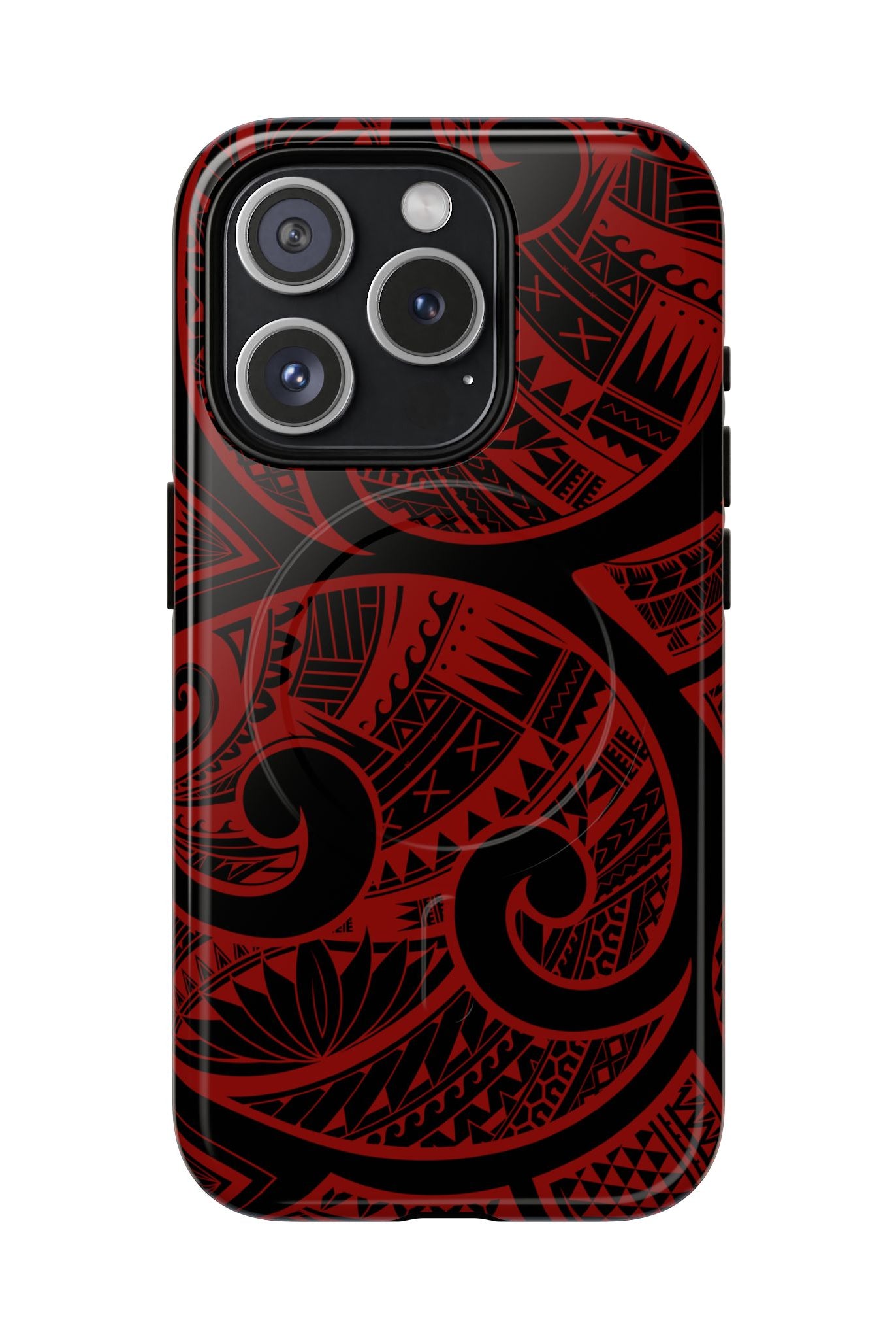 Island Tribal MagSafe iPhone Case iPhone 15 Pro Glossy - Hawaiian Crimson Red Polynesian Tribal Design - The Local Banyan