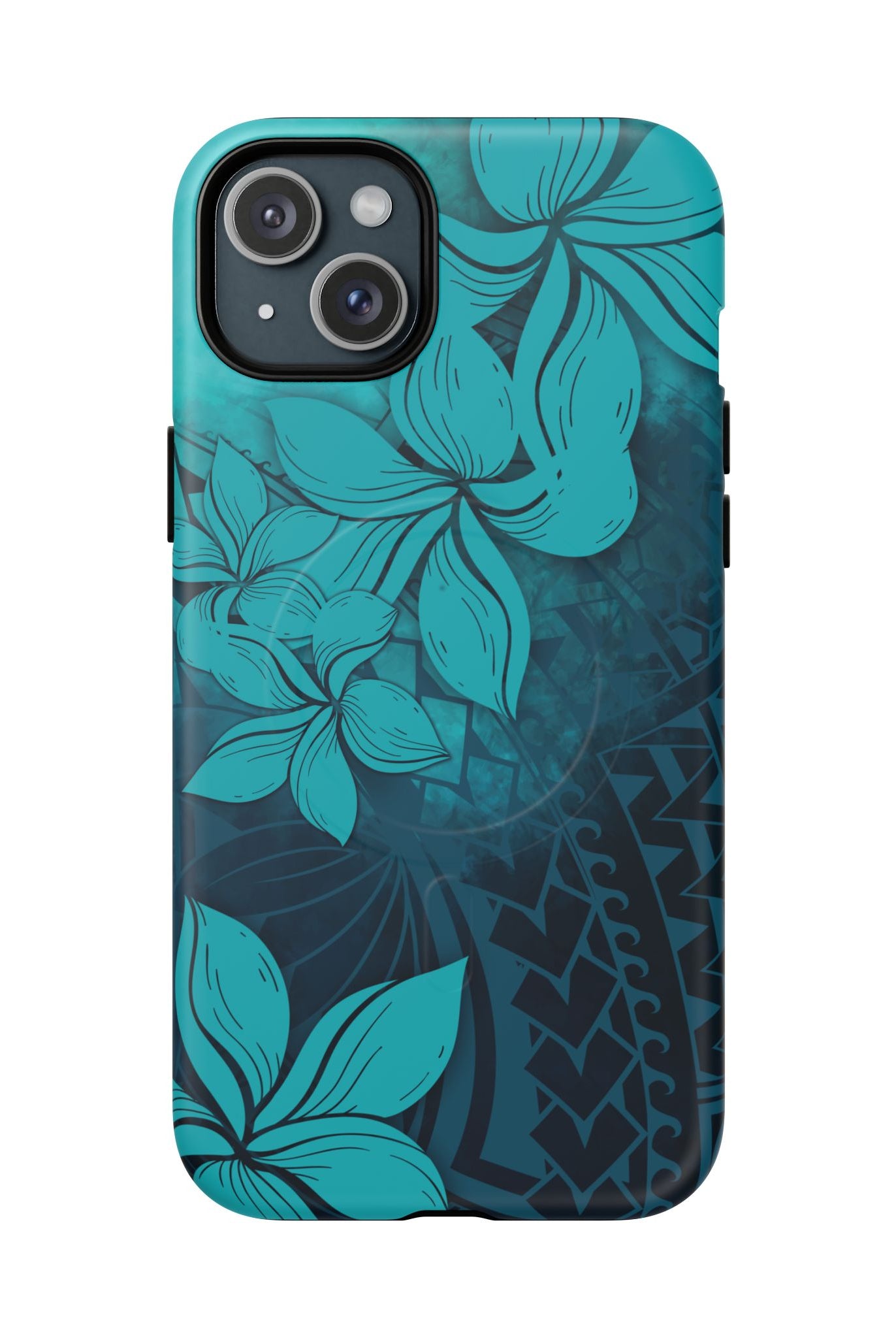 Moana Bloom MagSafe iPhone Case iPhone 15 Plus Matte - Hawaiian Teal Plumeria Ocean Tribal Design - The Local Banyan
