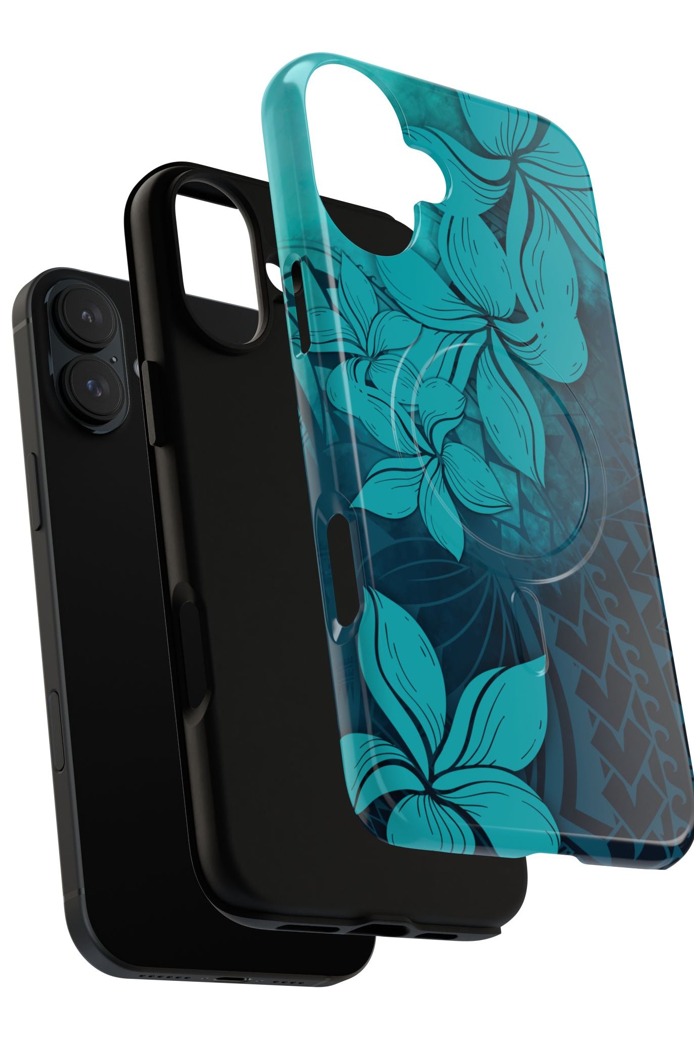 Moana Bloom MagSafe iPhone Case Detail View - Hawaiian Teal Plumeria Ocean Tribal Design Close Up - The Local Banyan
