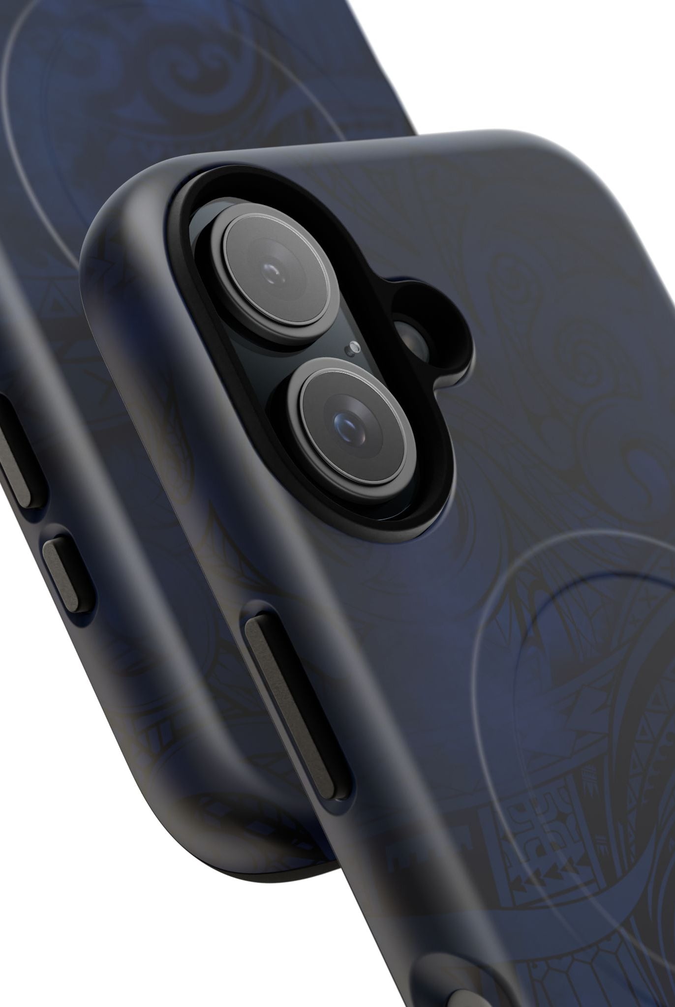 Midnight Essence MagSafe iPhone Case Detail View - Hawaiian Midnight Navy Polynesian Tribal Design Close Up - The Local Banyan