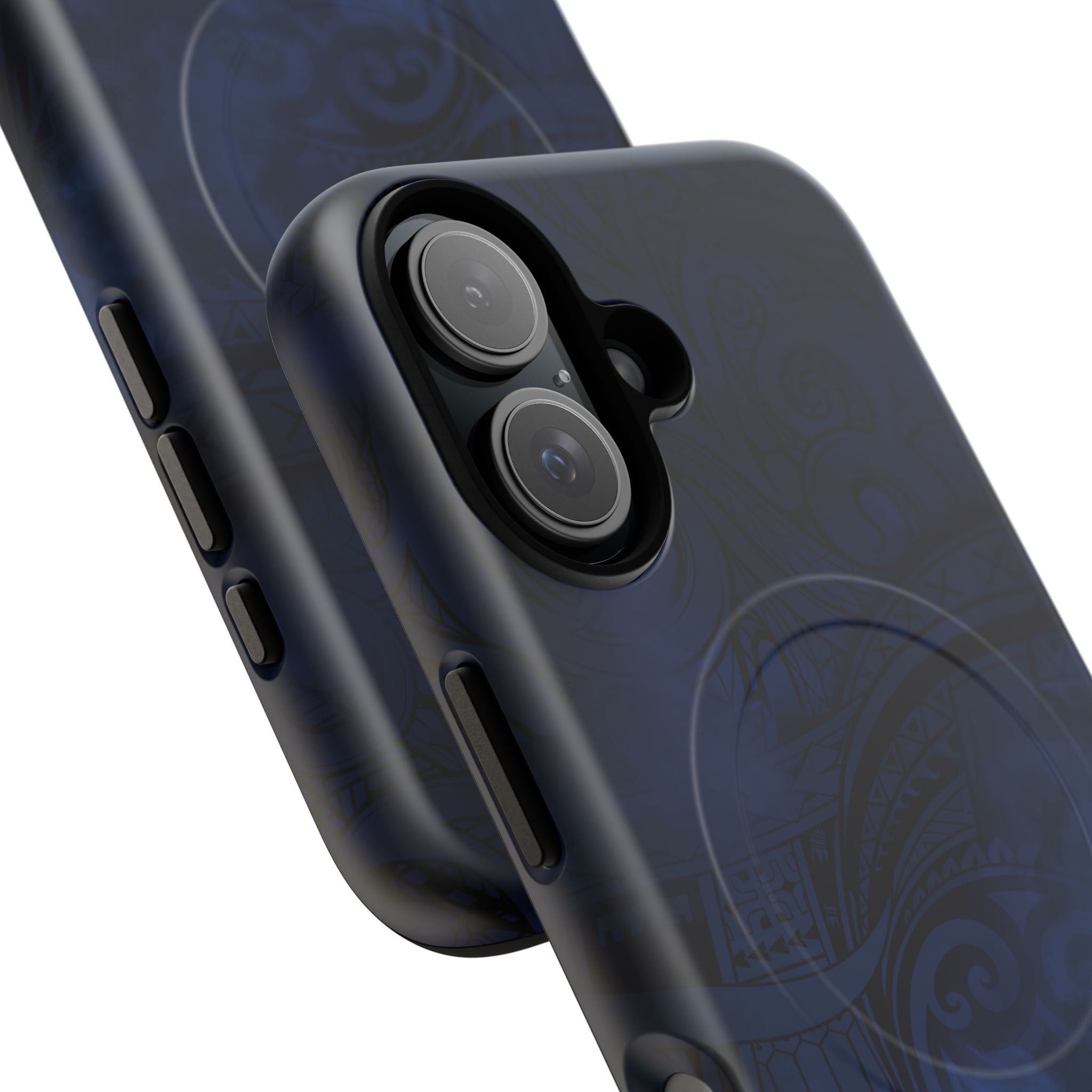 Midnight Essence MagSafe iPhone Case Detail View - Hawaiian Midnight Navy Polynesian Tribal Design Close Up - The Local Banyan