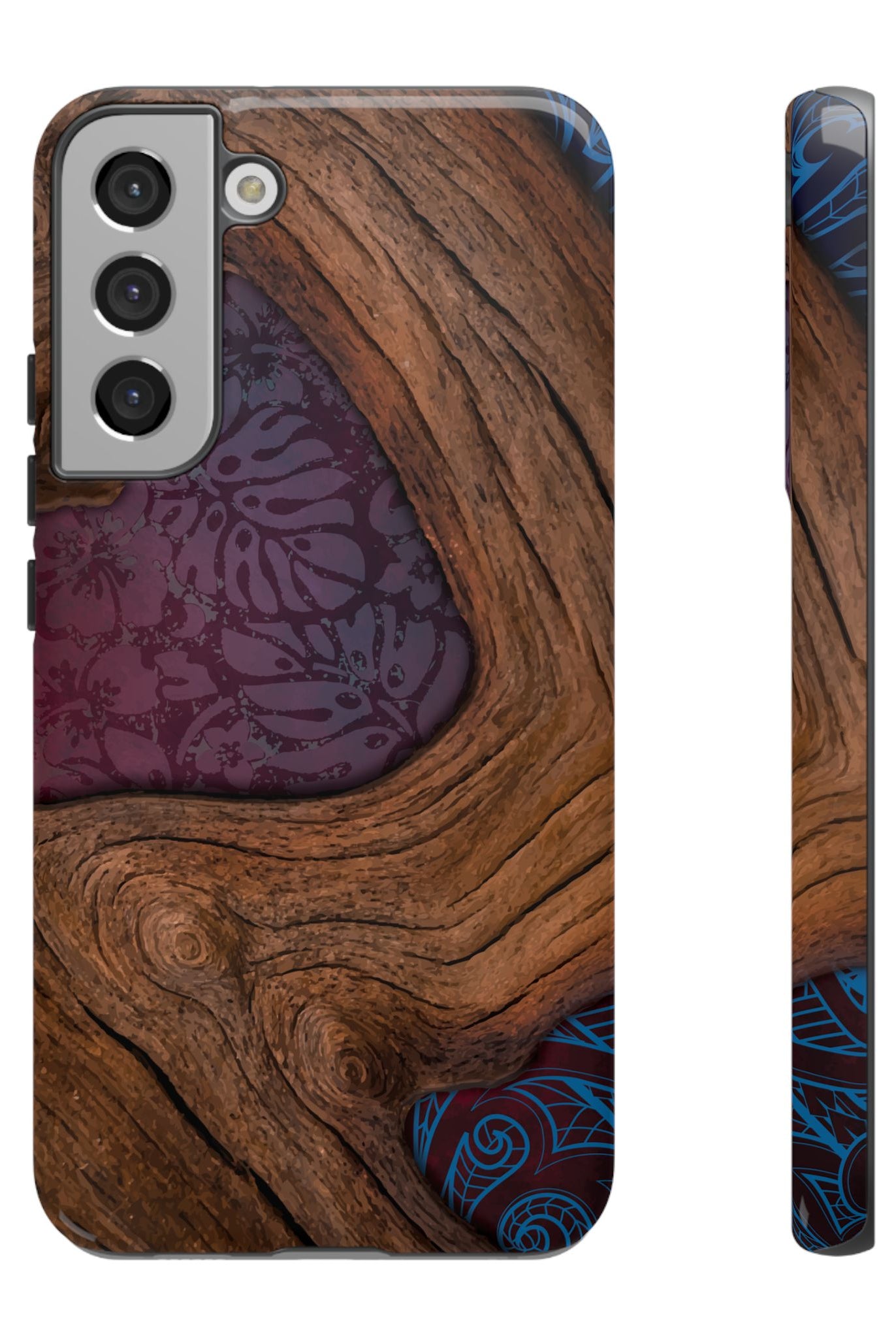 Rooted Tough Samsung Galaxy Case Samsung Galaxy S22 Plus Glossy - Hawaiian Koa Wood Island Strength Tribal Design - The Local Banyan