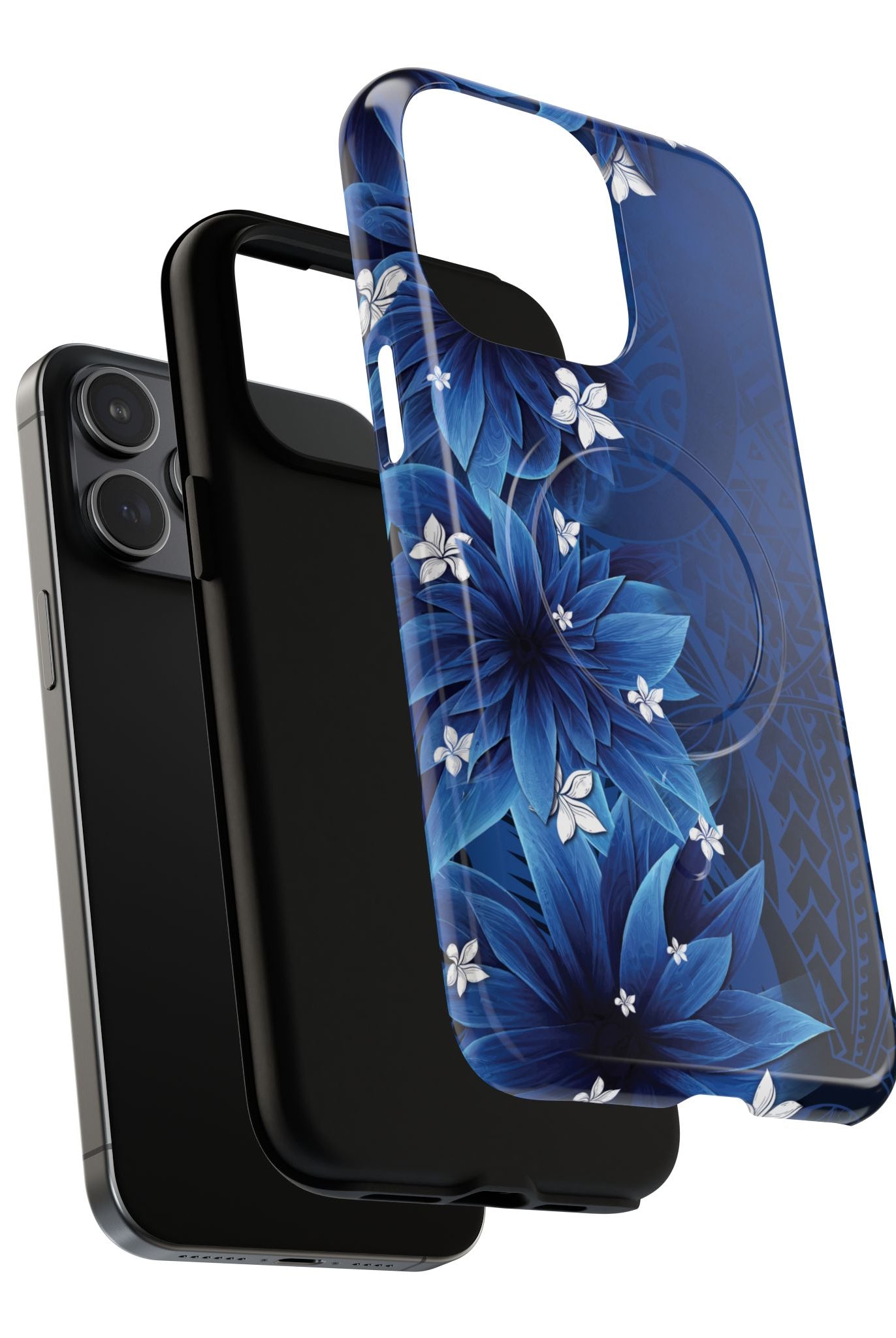 Woman holding Hoku Pua MagSafe iPhone Case - Hawaiian Blue Star Flower Polynesian Design - The Local Banyan