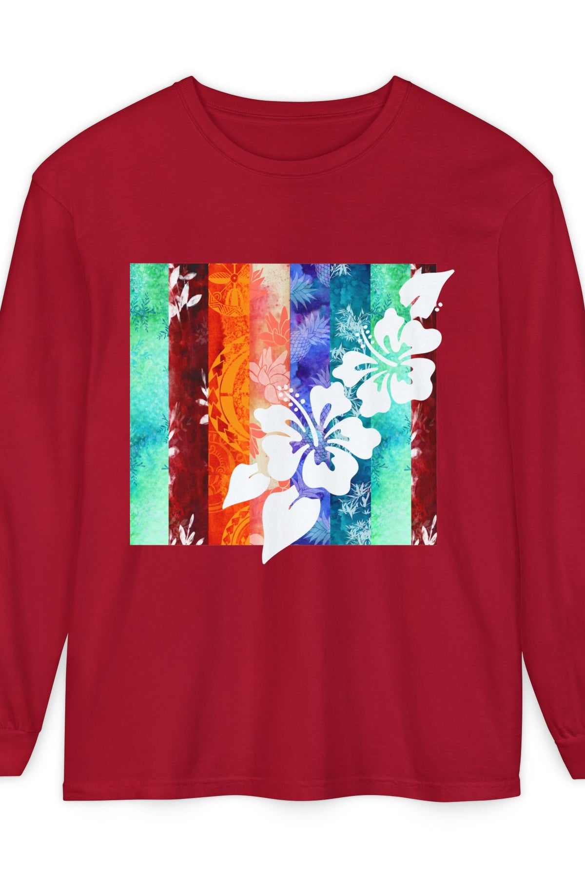 Tropical Vibes Garment Dyed Long Sleeve Tee Red S The Local Banyan