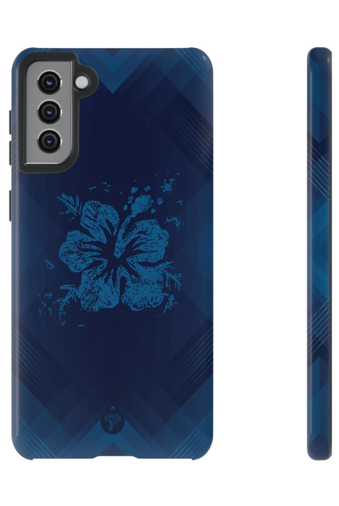 Kikokiko Lehua Tough Samsung Galaxy Case Samsung Galaxy S21 Plus Glossy - Hawaiian Navy Blue Geometric Hibiscus Design - The Local Banyan