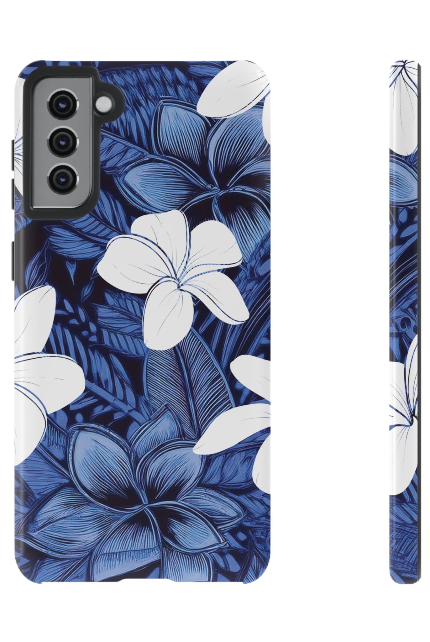 Eternal Blue Plumeria Tough Samsung Galaxy Case Samsung Galaxy S21 Plus Glossy - Hawaiian Blue Plumeria Ocean Floral Design - The Local Banyan
