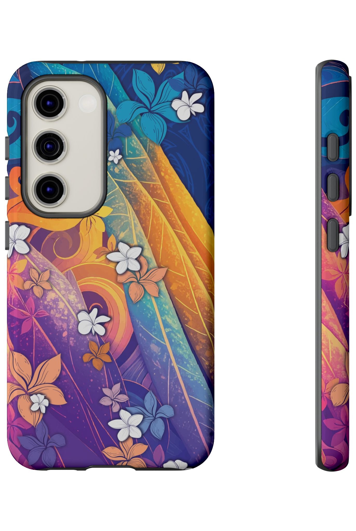 Mauna Sunrise Tough Samsung Galaxy Case Detail View - Hawaiian Colorful Sunrise Plumeria Design Close Up - The Local Banyan