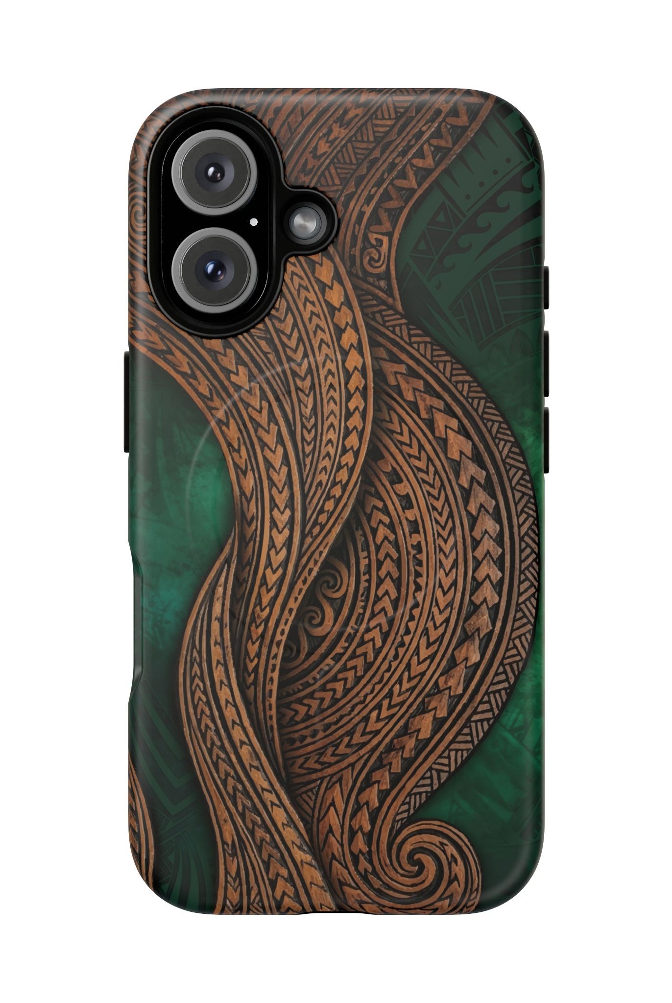 Island Kalai MagSafe iPhone Case iPhone 16 Matte - Hawaiian Carved Wood Grain Emerald Green Tribal Design - The Local Banyan