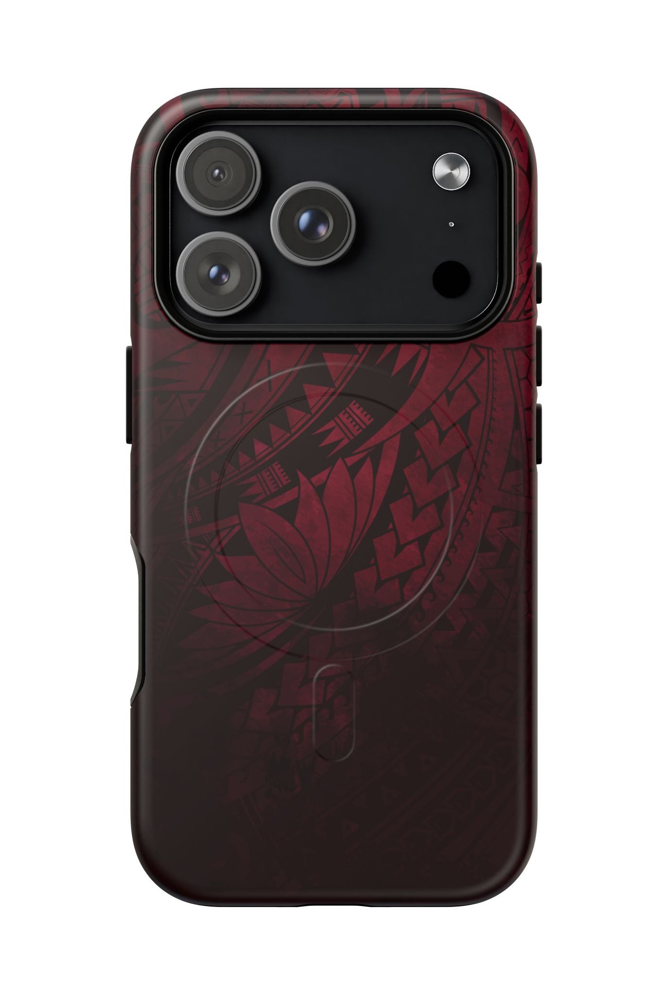 Eternal Ember MagSafe iPhone Case Detail View - Hawaiian Red Tribal Polynesian Design Close Up - The Local Banyan