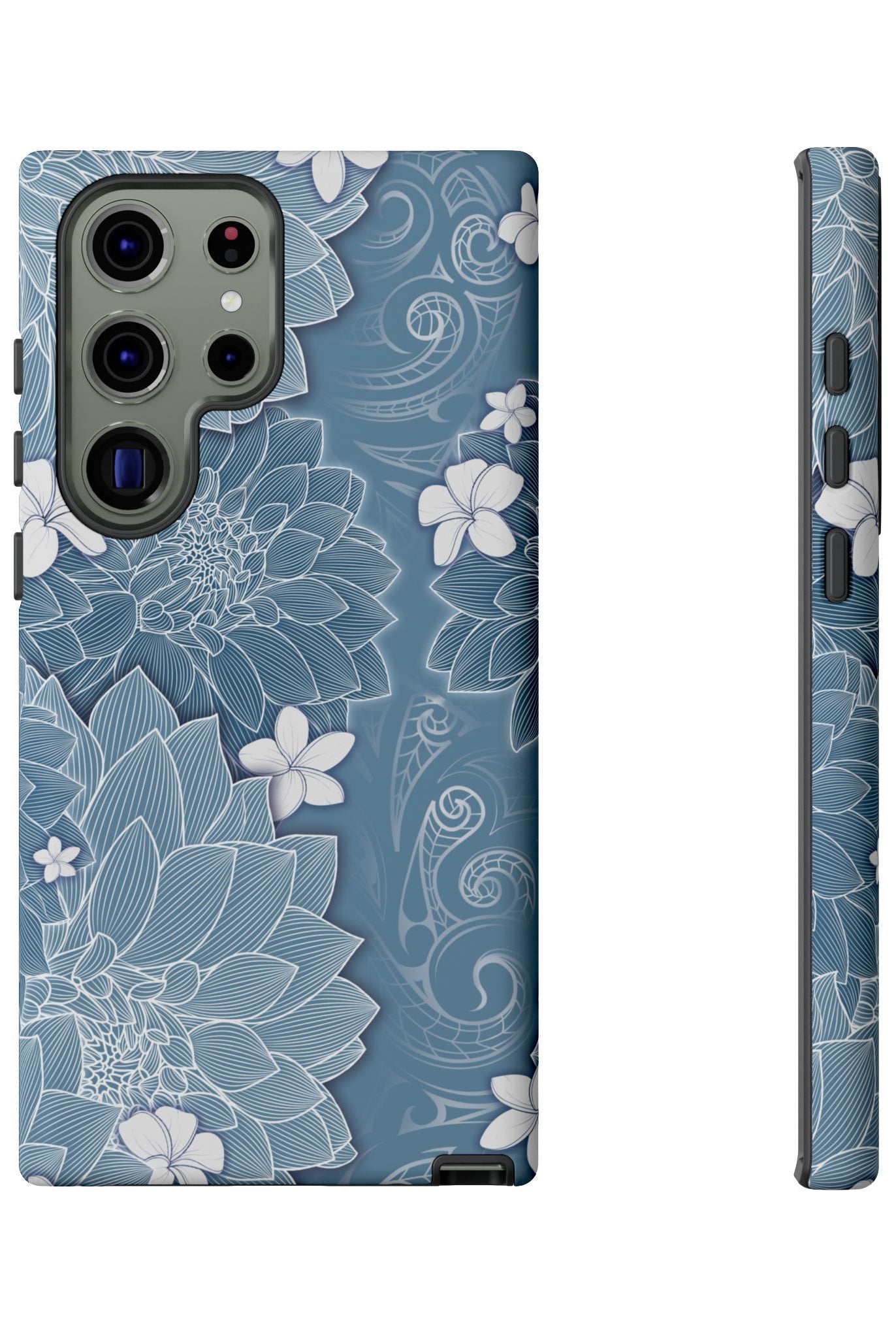 Pua La Tough Samsung Galaxy Case Detail View - Hawaiian Golden Hibiscus Sun Flower Sapphire Design Close Up - The Local Banyan