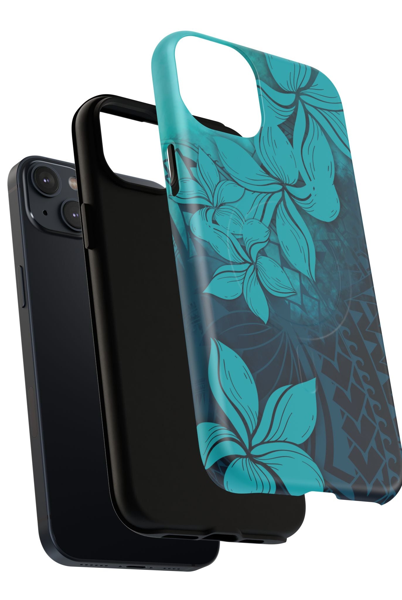 Moana Bloom MagSafe iPhone Case Detail View - Hawaiian Teal Plumeria Ocean Tribal Design Close Up - The Local Banyan