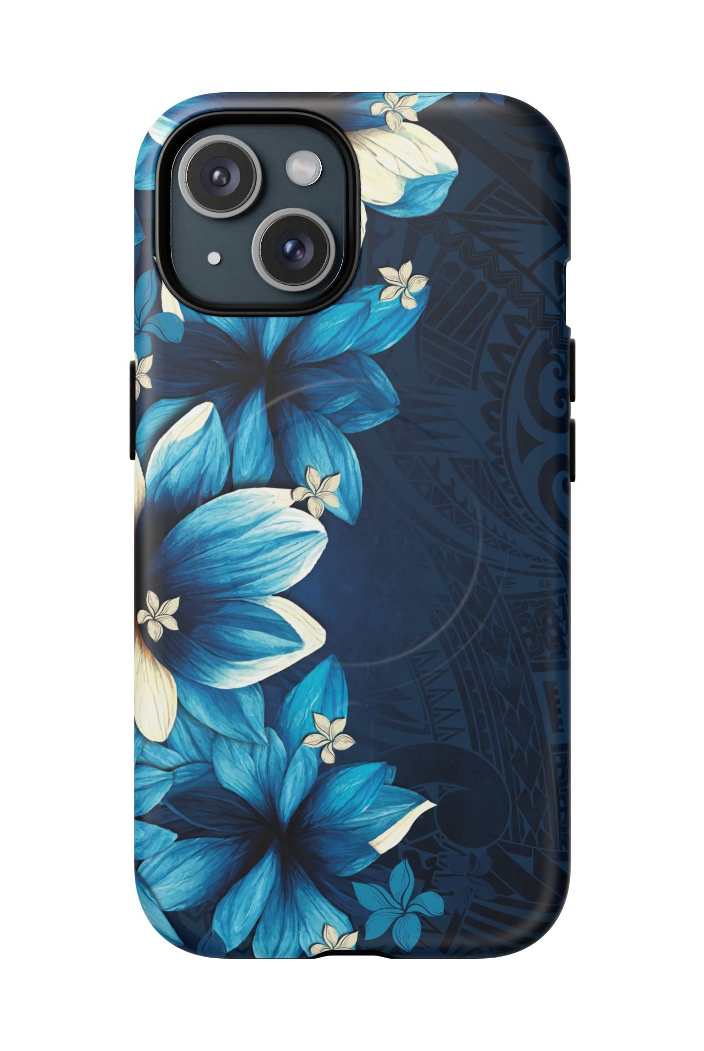 Leilani Nights MagSafe iPhone Case iPhone 15 Matte - Hawaiian Dark Blue Floral Polynesian Design - The Local Banyan