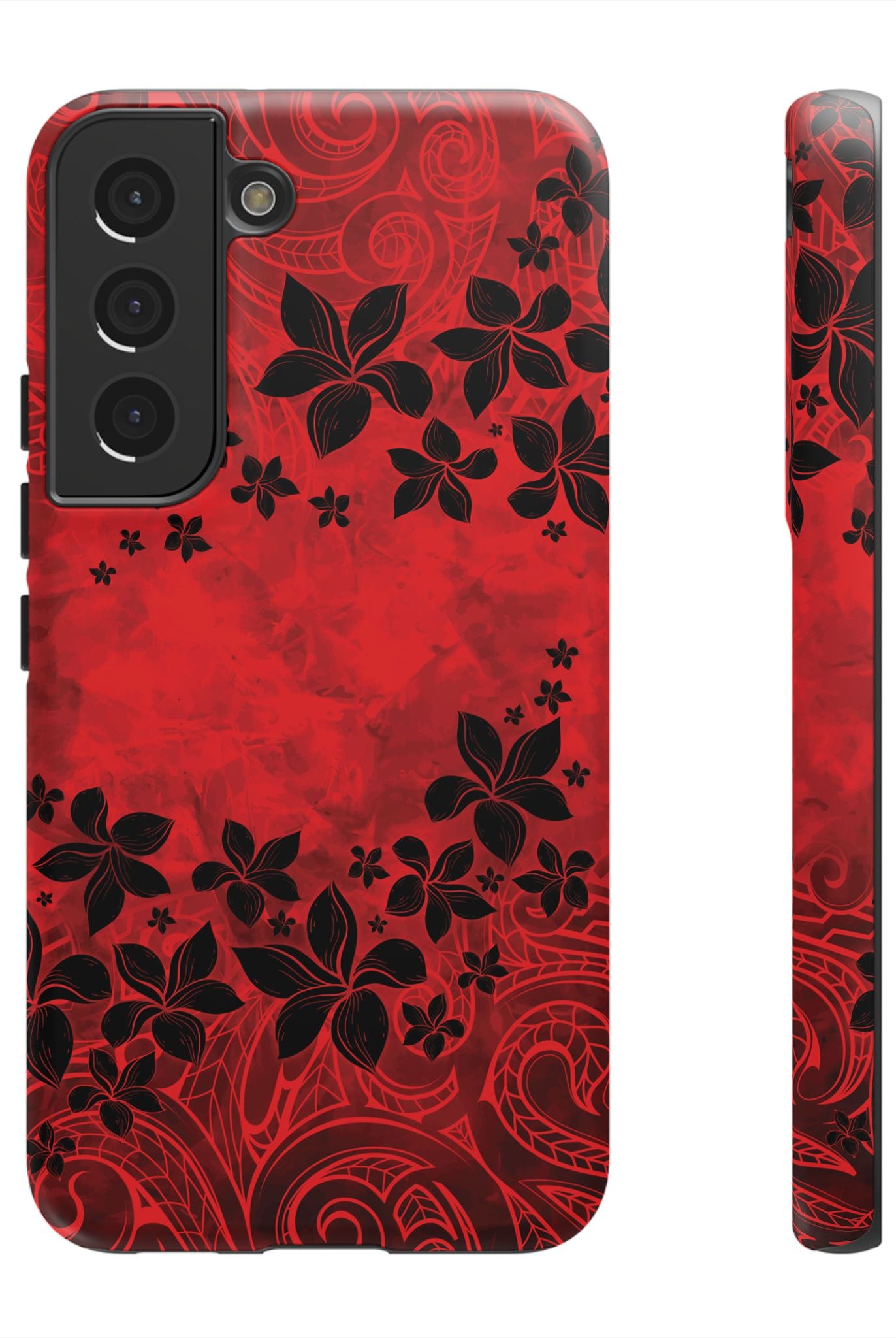 Keahi Pua Tough Samsung Galaxy Case Samsung Galaxy S22 Matte - Hawaiian Fire Flower Red Tribal Floral Design - The Local Banyan