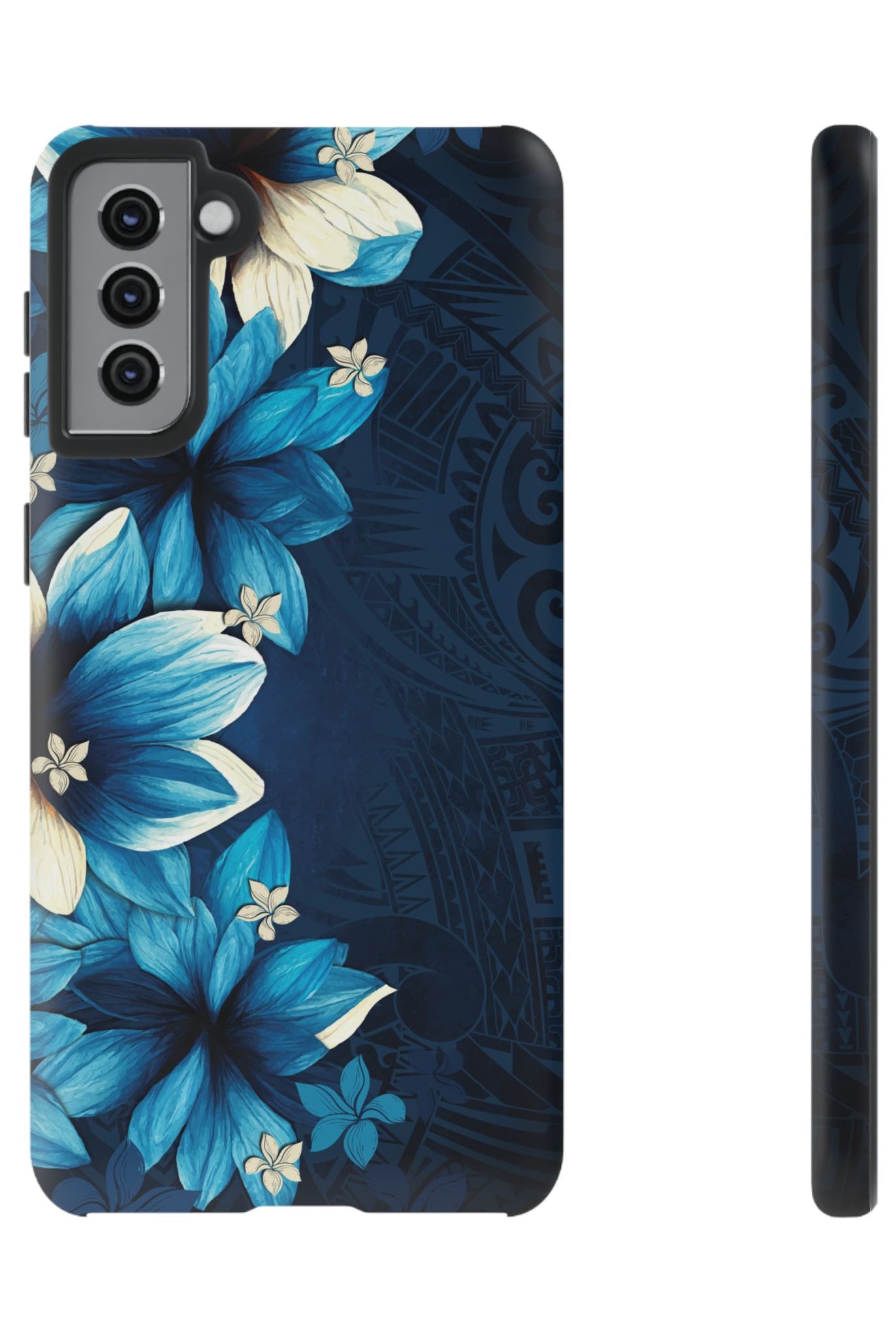 Leilani Nights Tough Samsung Galaxy Case Samsung Galaxy S21 Plus Matte - Hawaiian Dark Blue Floral Polynesian Design - The Local Banyan