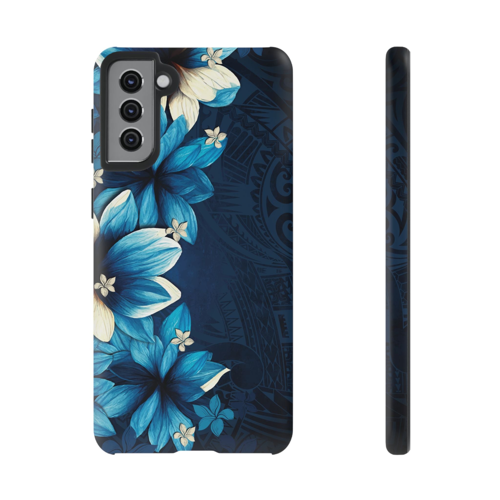 Leilani Nights Tough Samsung Galaxy Case Samsung Galaxy S21 Plus Matte - Hawaiian Dark Blue Floral Polynesian Design - The Local Banyan
