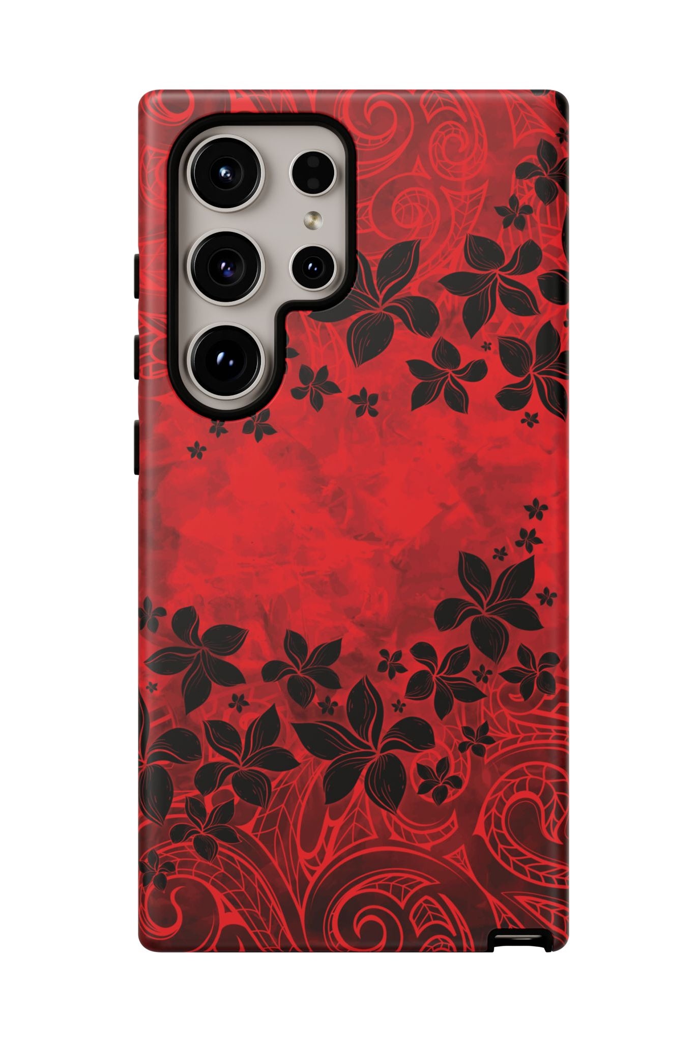 Keahi Pua Tough Samsung Galaxy Case Detail View - Hawaiian Fire Flower Red Tribal Floral Design Close Up - The Local Banyan