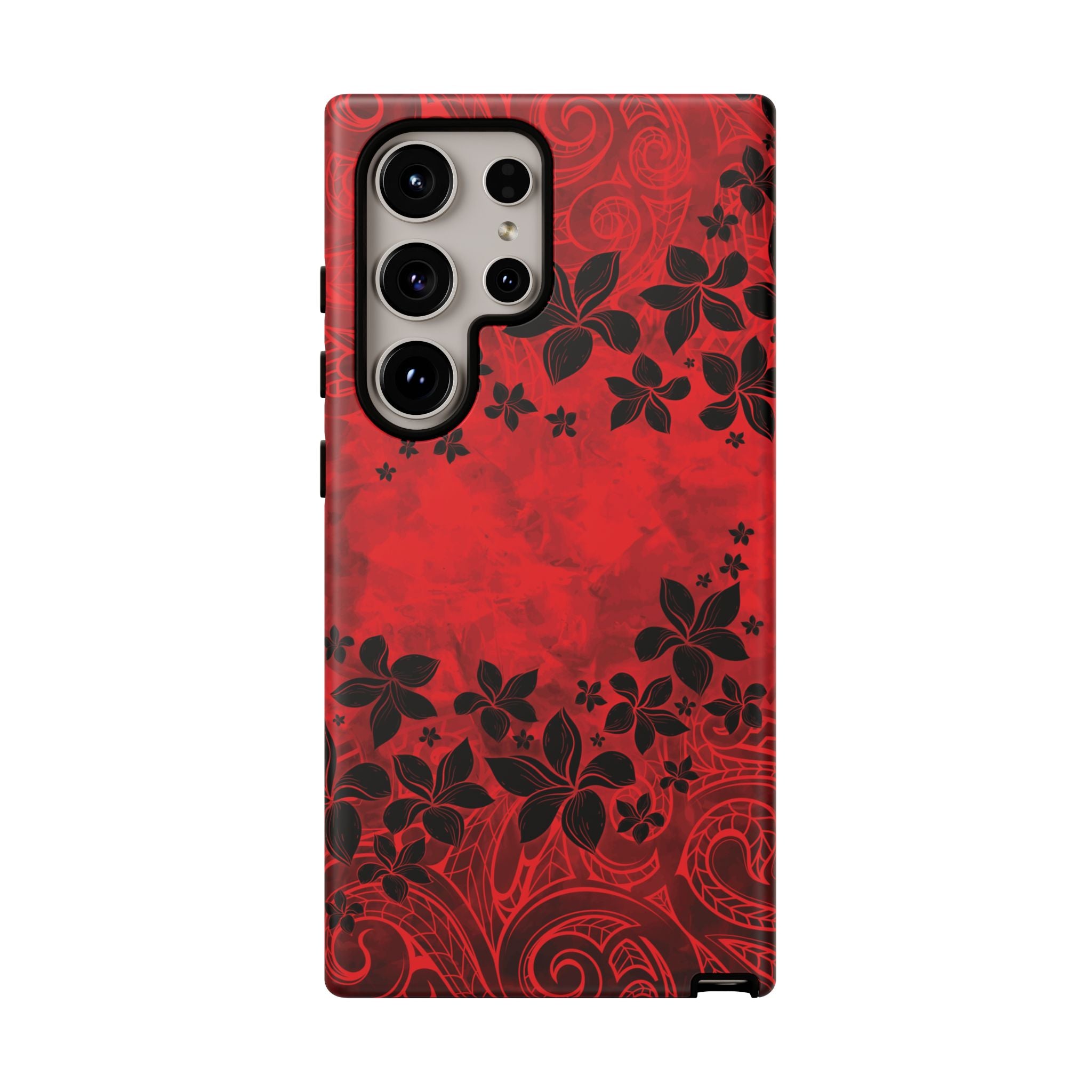Keahi Pua Tough Samsung Galaxy Case Detail View - Hawaiian Fire Flower Red Tribal Floral Design Close Up - The Local Banyan