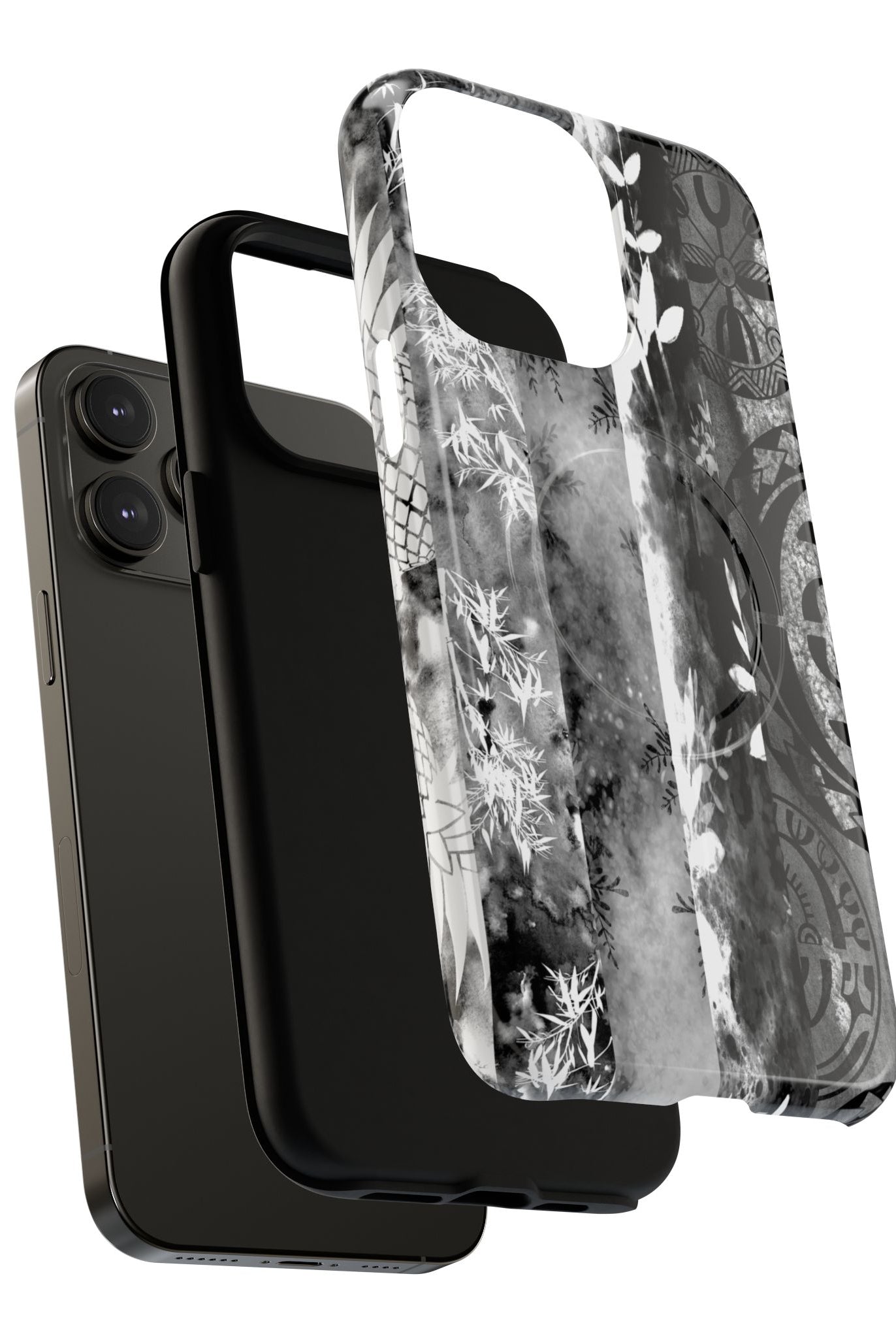 Monochrome Oasis MagSafe iPhone Case Side View - Dual Layer Drop Protection Hawaiian Phone Case - The Local Banyan