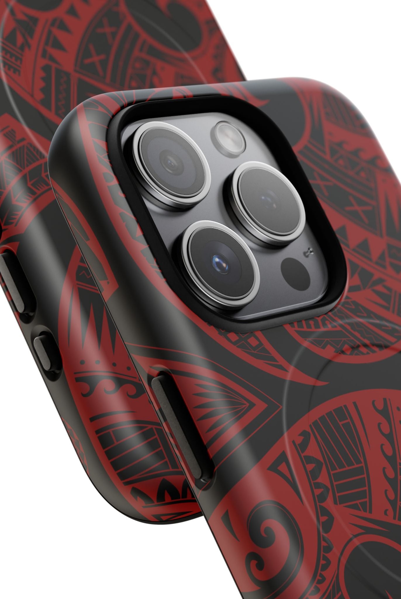 Island Tribal MagSafe iPhone Case Detail View - Hawaiian Crimson Red Polynesian Tribal Design Close Up - The Local Banyan