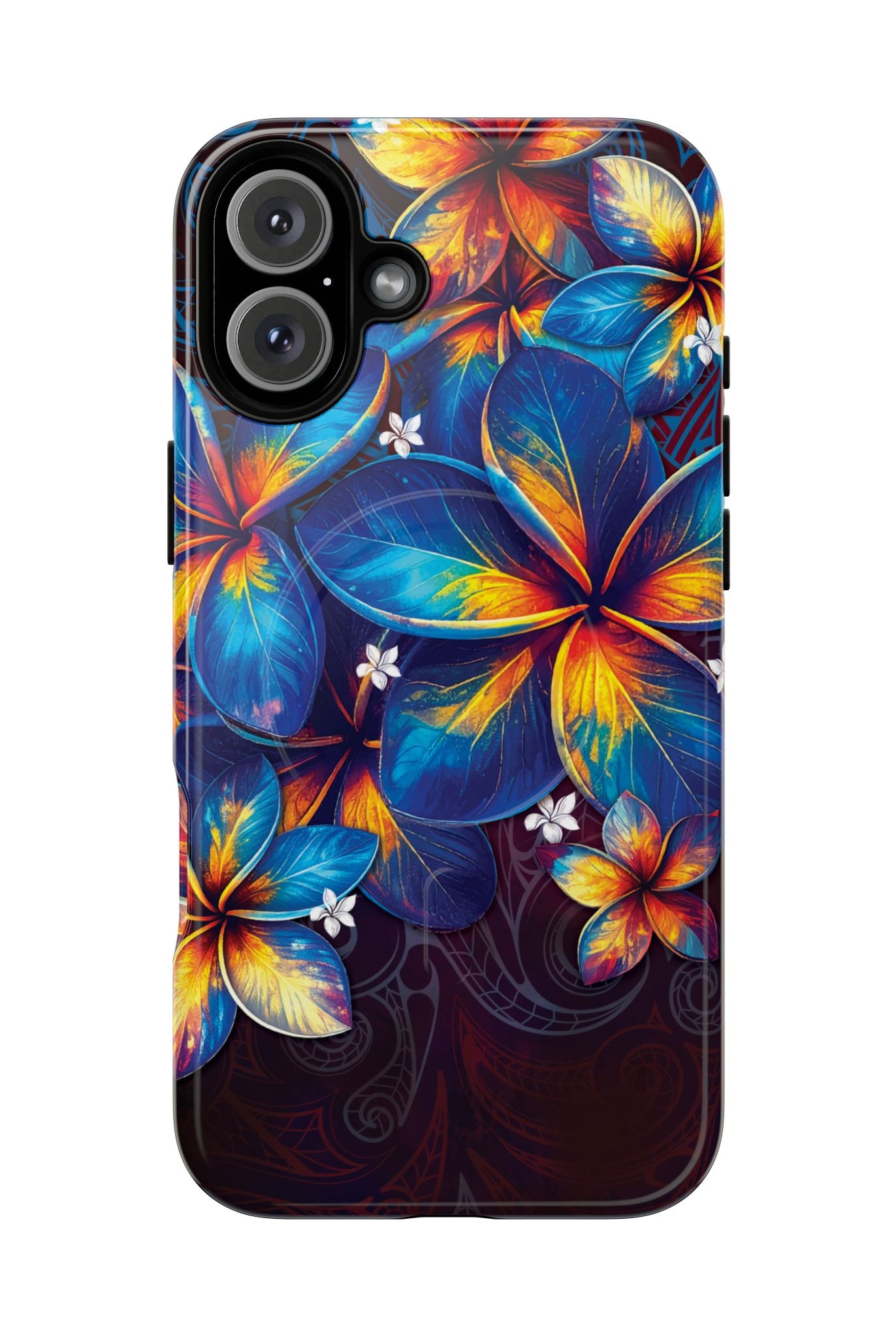 Nohea Twilight MagSafe iPhone Case iPhone 16 Plus Glossy - Hawaiian Blue Orange Plumeria Twilight Design - The Local Banyan