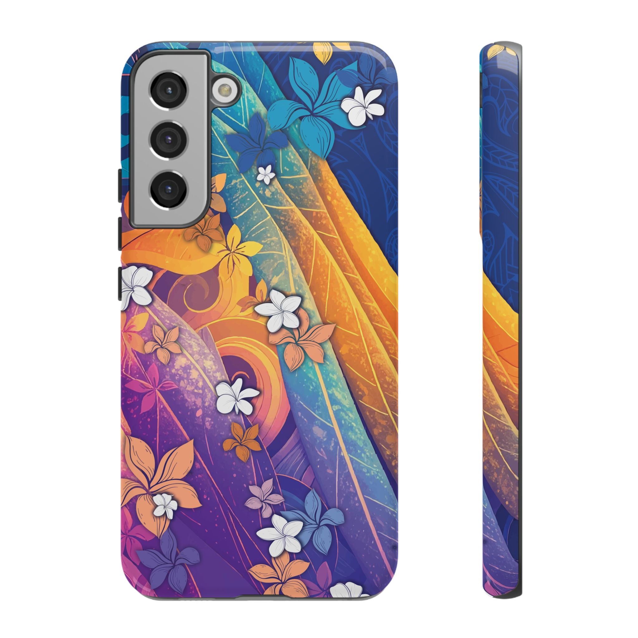 Mauna Sunrise Tough Samsung Galaxy Case Samsung Galaxy S22 Plus Glossy - Hawaiian Colorful Sunrise Plumeria Design - The Local Banyan